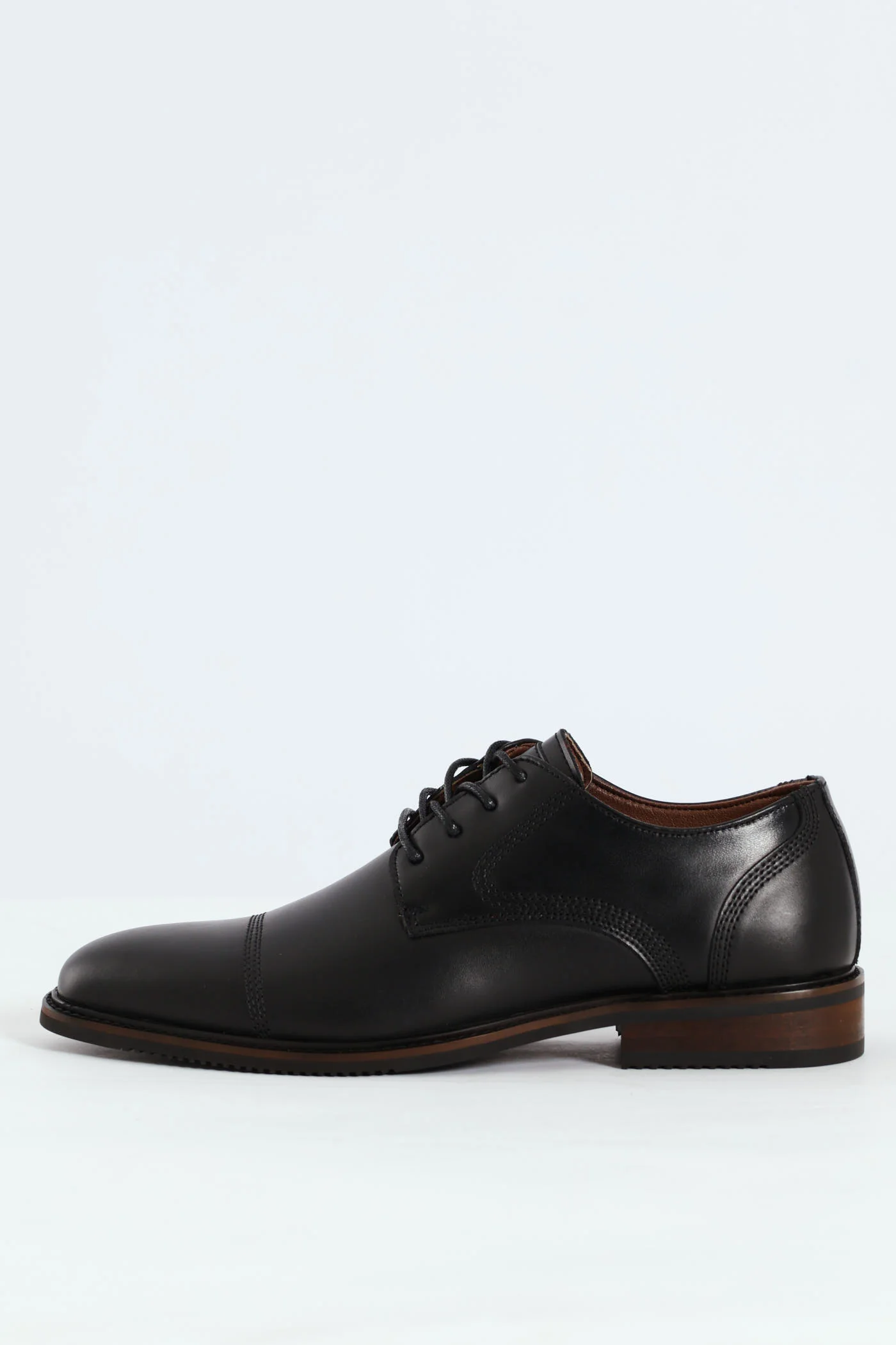 Leather Stitched Toe Cap Derby Shoe - Black - Image 6