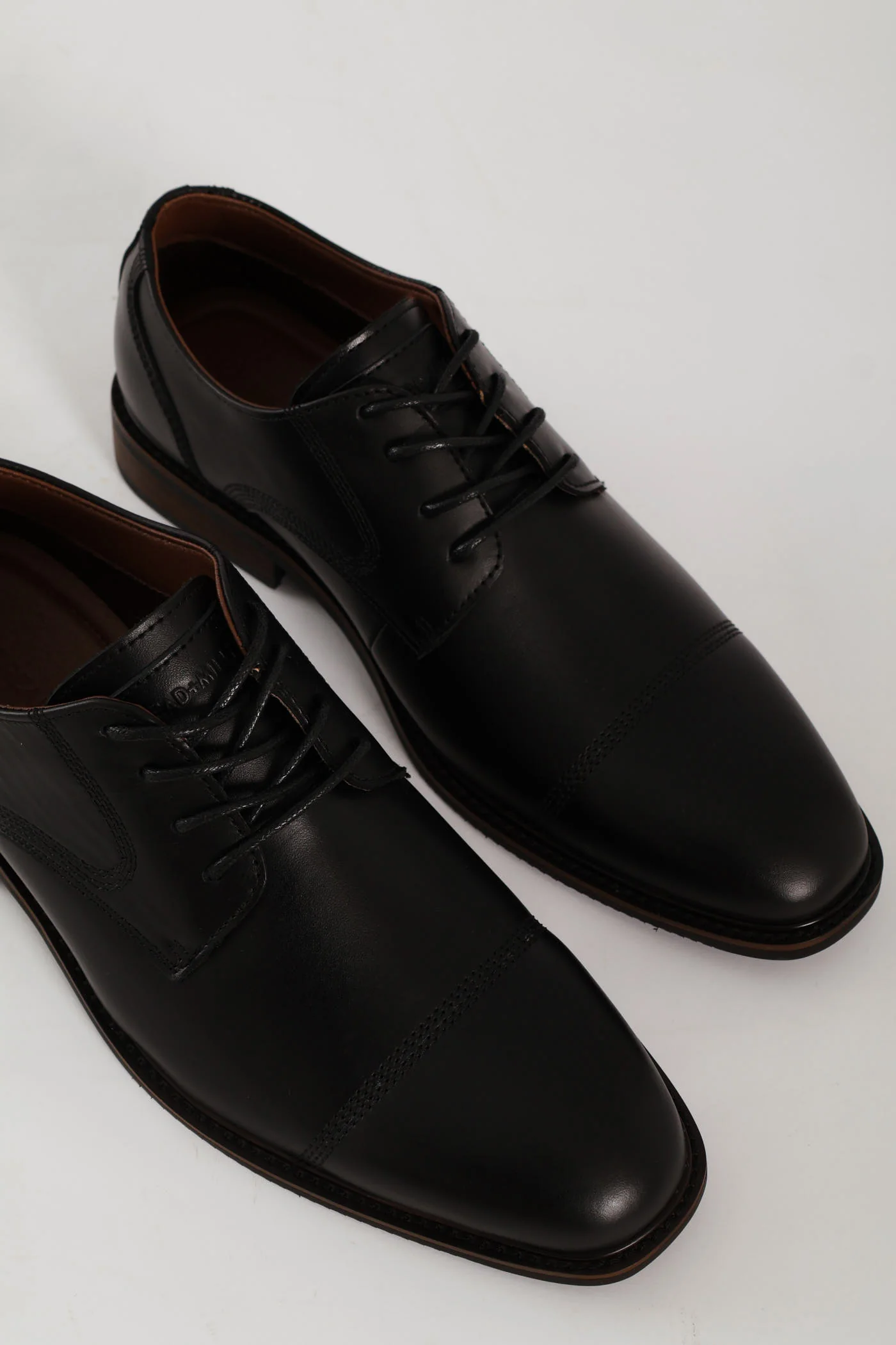 Leather Stitched Toe Cap Derby Shoe - Black - Image 7