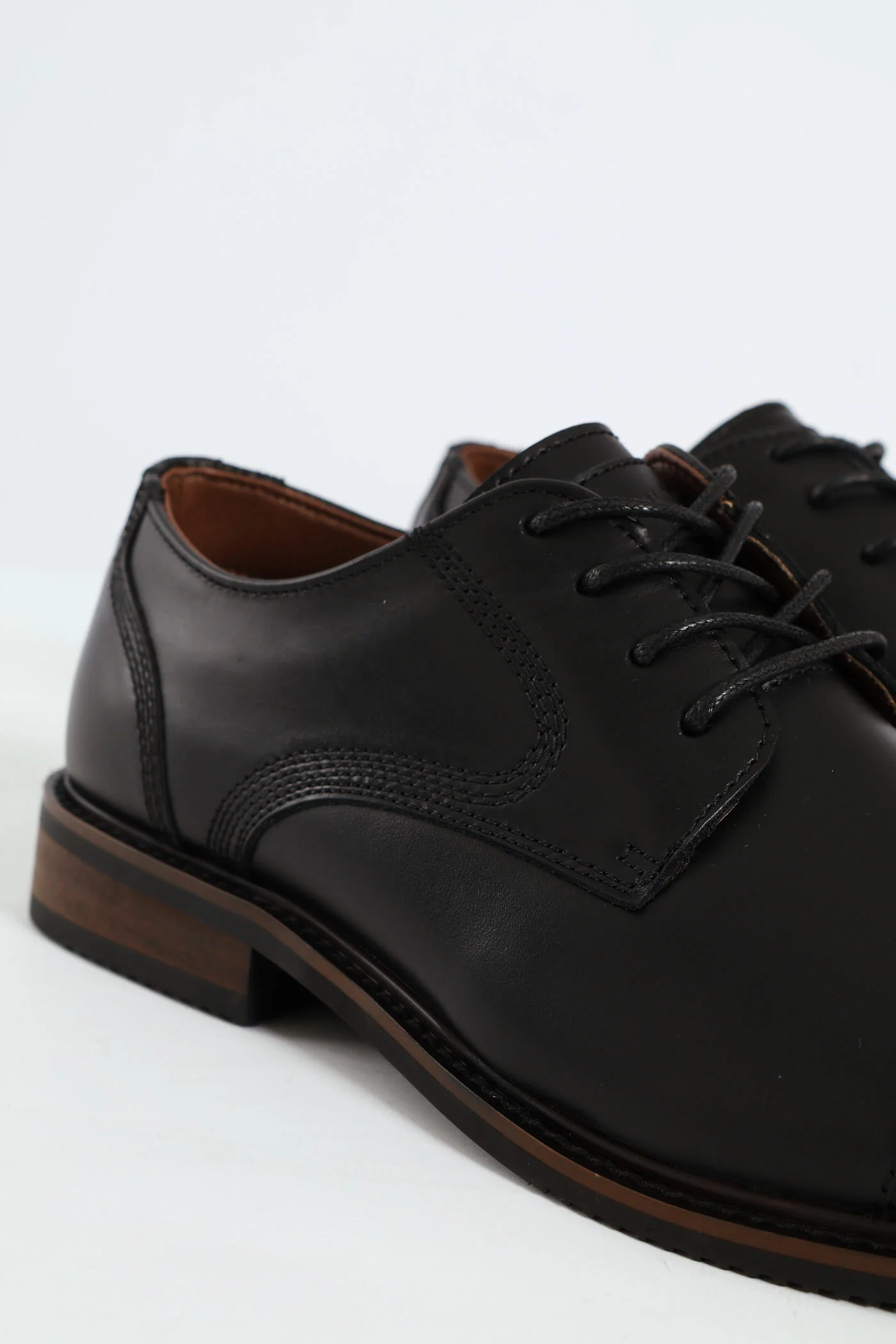 Leather Stitched Toe Cap Derby Shoe - Black - Image 8