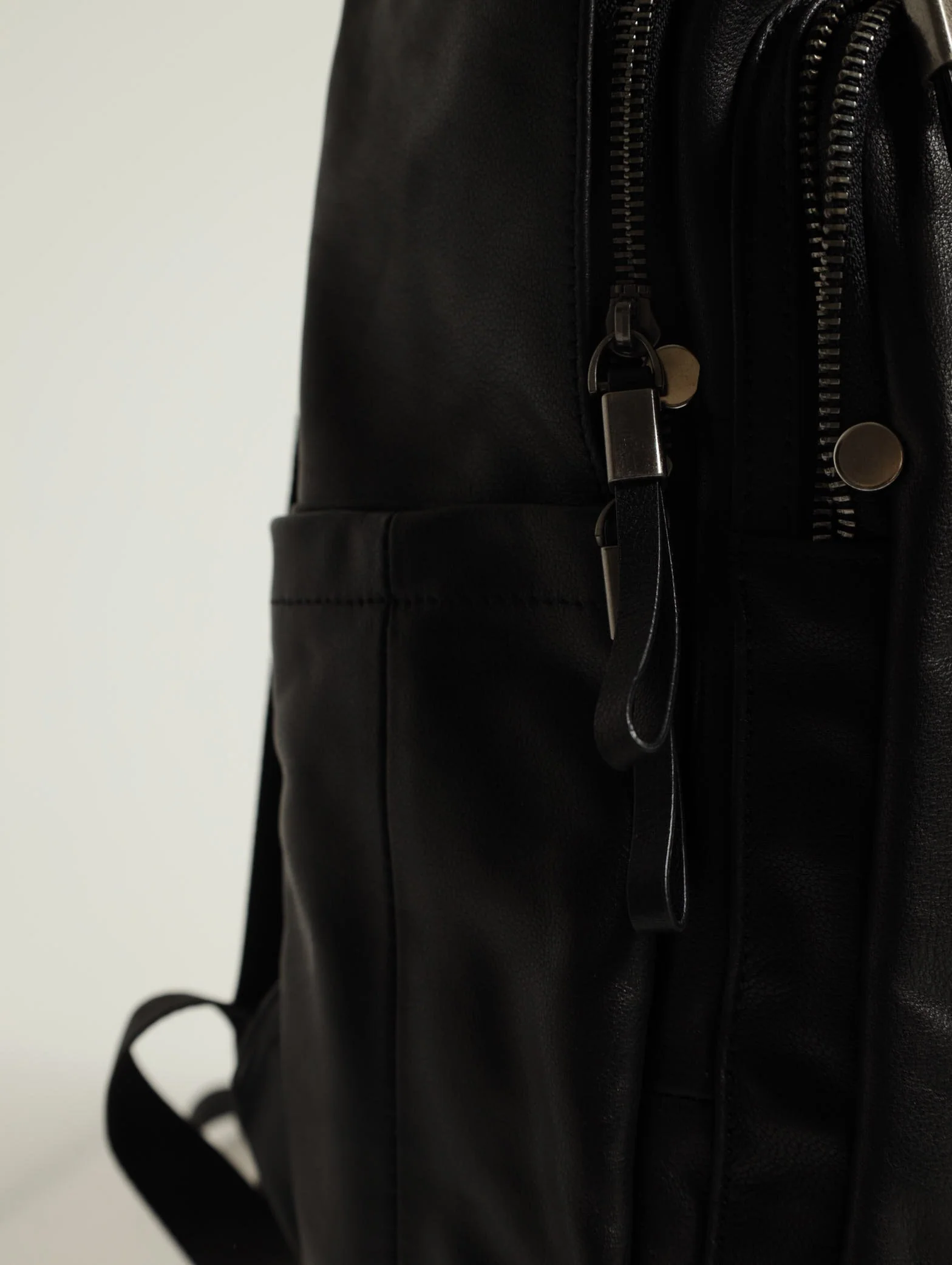 Leather Zipped Backpack - Black - Image 5