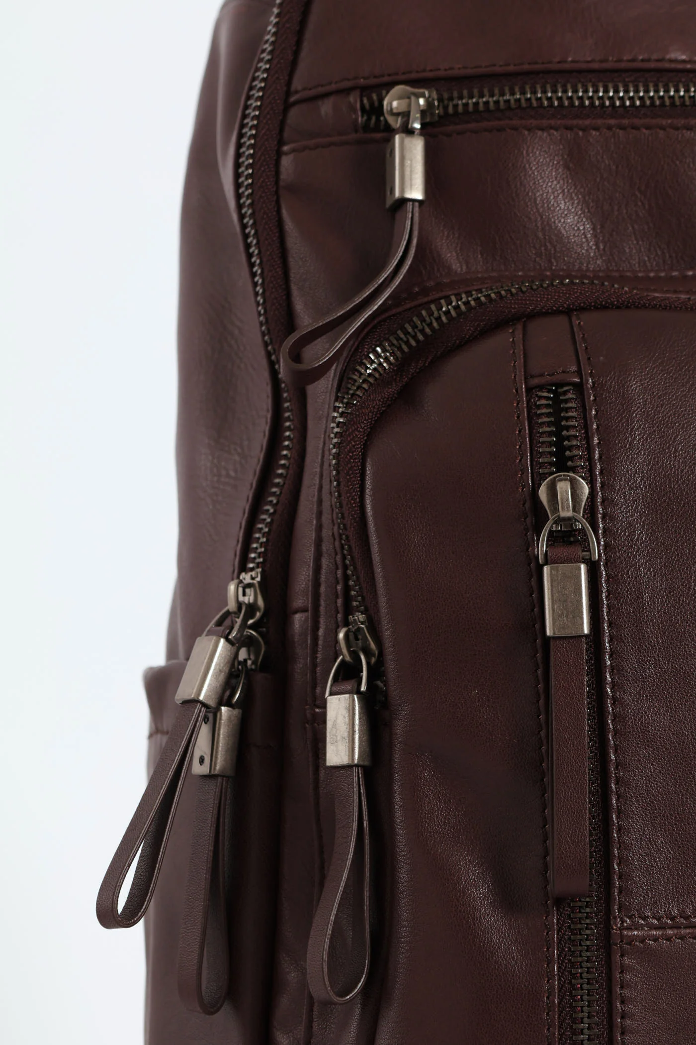 Leather Zipped Backpack - Brown - Image 4