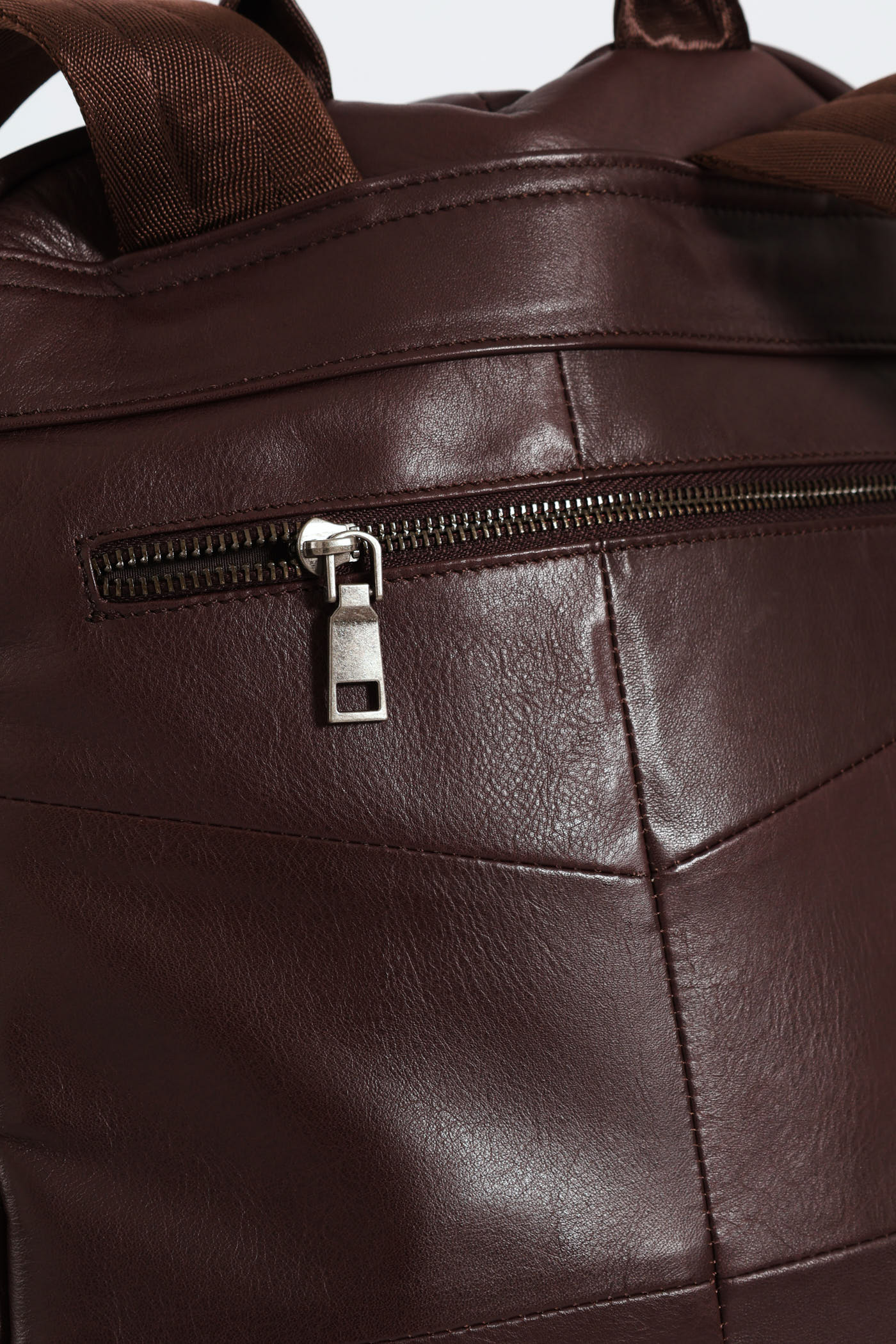 Leather Zipped Backpack - Brown - Image 5