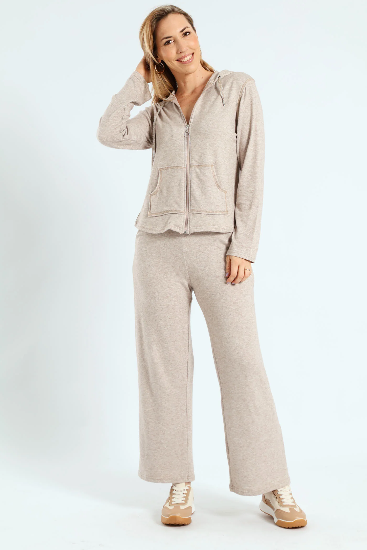 Leisure Wide Leg Jogger - Oatmeal Melange - Image 2