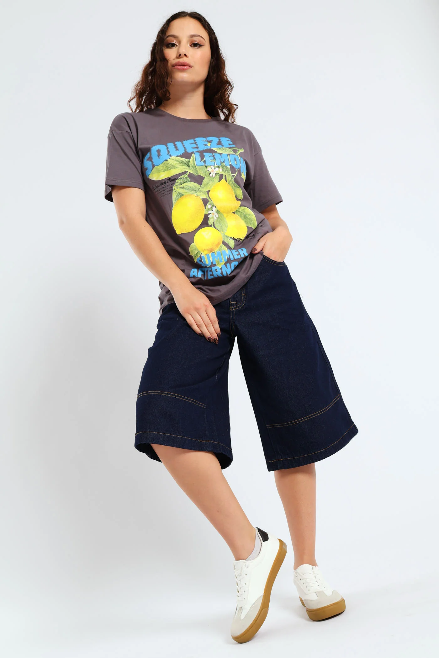 Lemon Oversized Printed Tee - Grey - Image 2