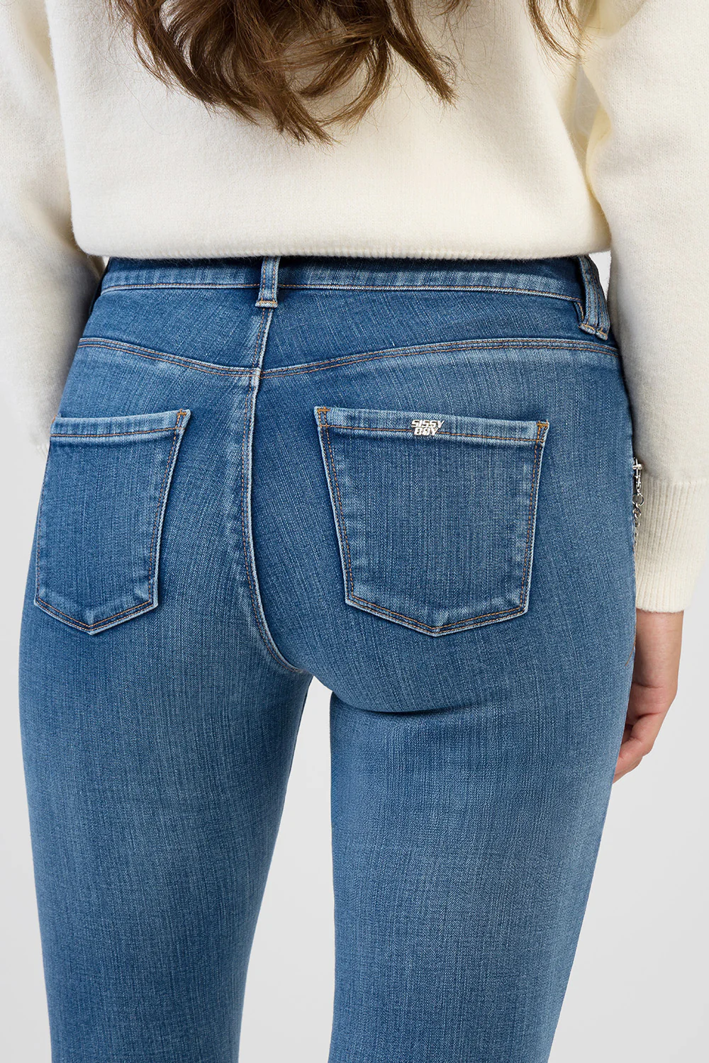 Lena Zip & Chain Detail Mid Wasit Skinny Denim - Dark Wash - Image 2