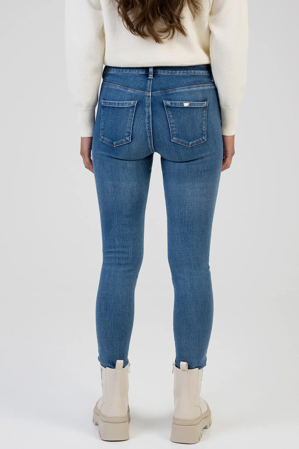 Lena Zip & Chain Detail Mid Wasit Skinny Denim - Dark Wash - Image 7
