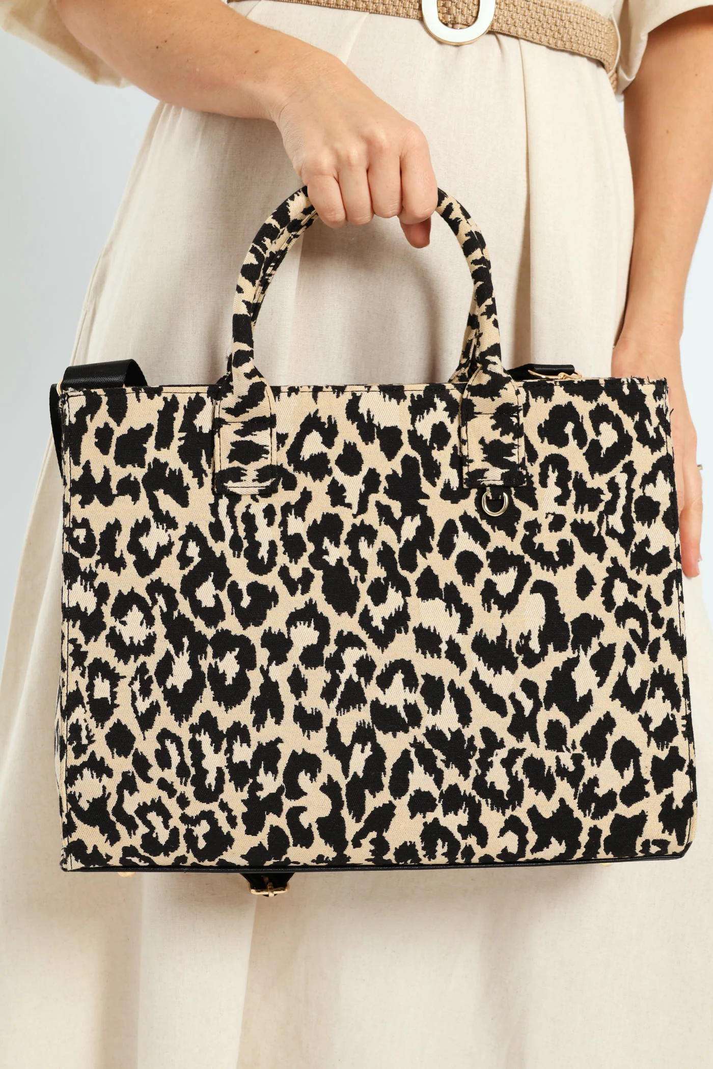 Leopard Canvas Large Tote - Black