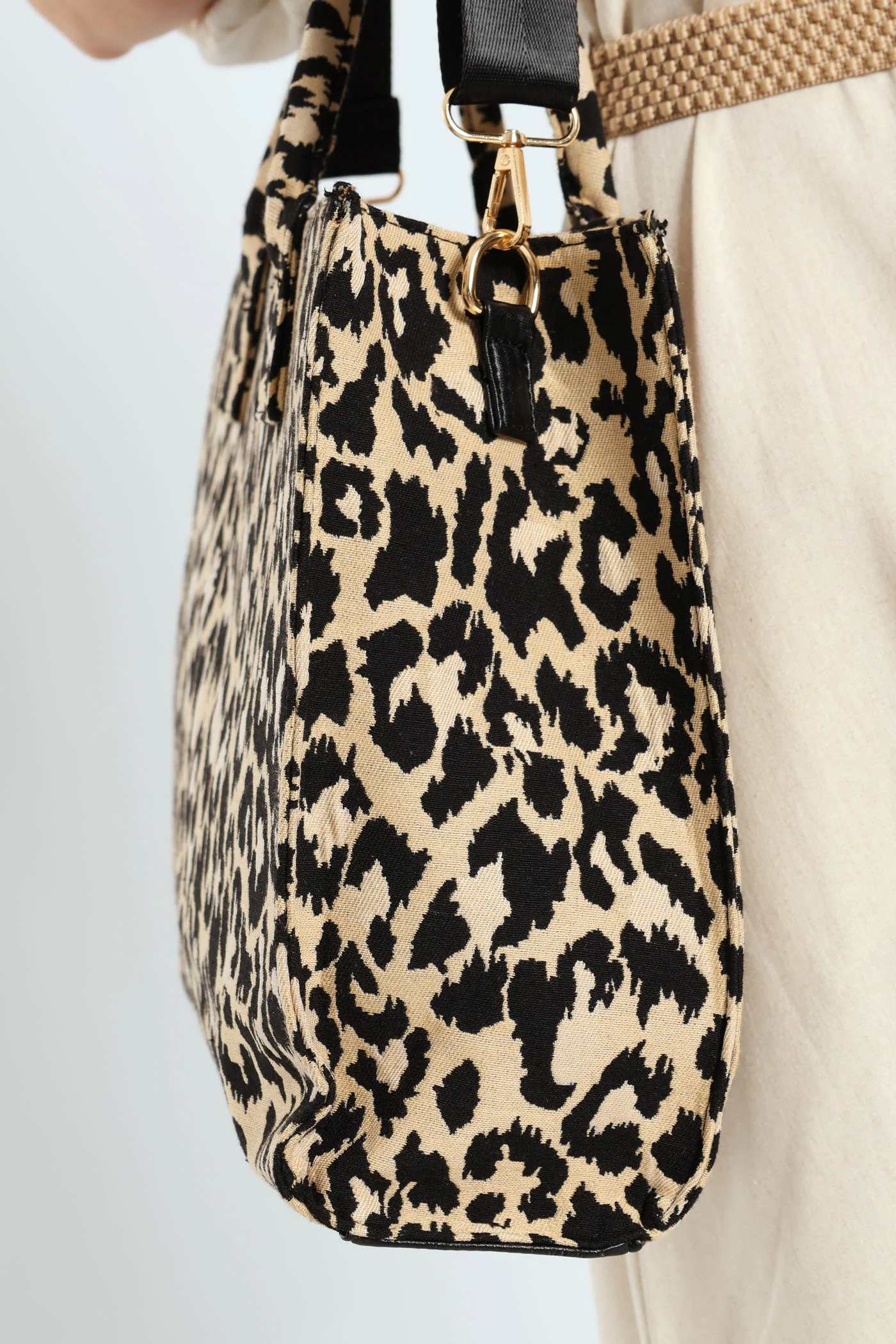 Leopard Canvas Large Tote - Black - Image 3