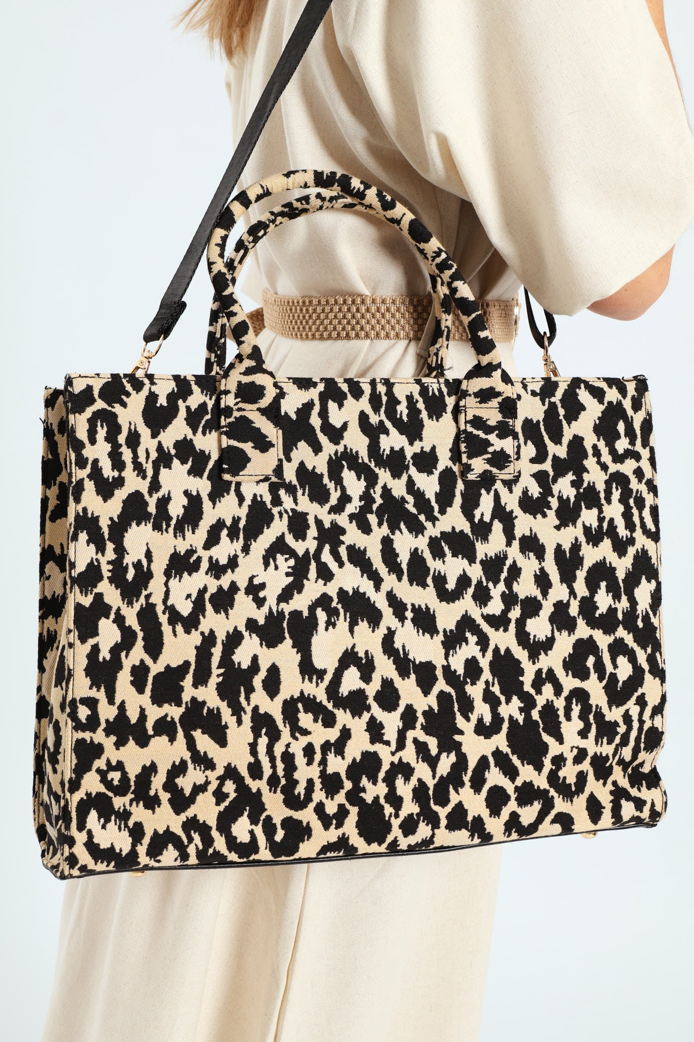 Leopard Canvas Large Tote - Black - Image 4