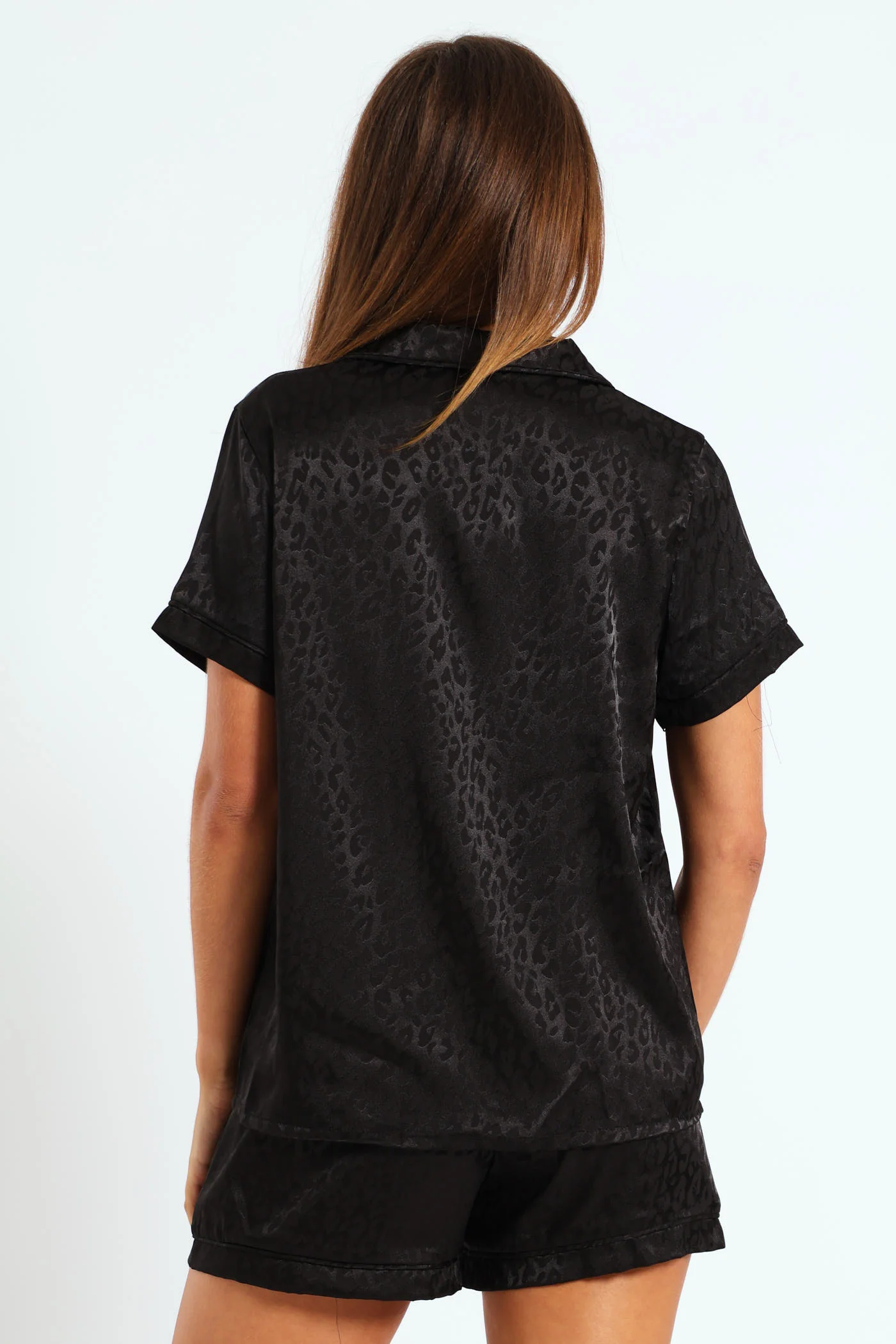Leopard Embossed Button Through & Short Set - Black - Image 2