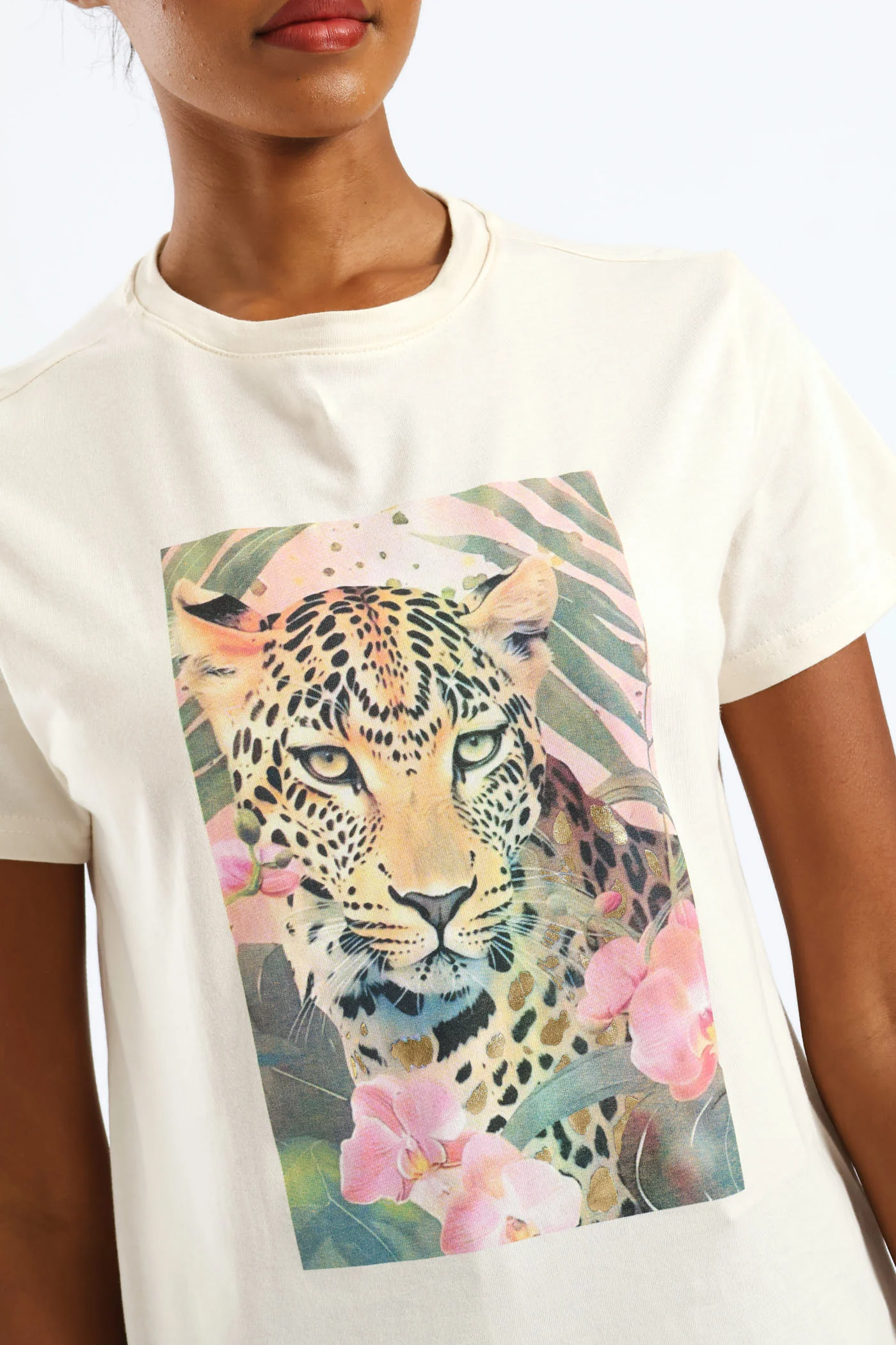 Leopard In Orchids Tee - Off White - Image 2