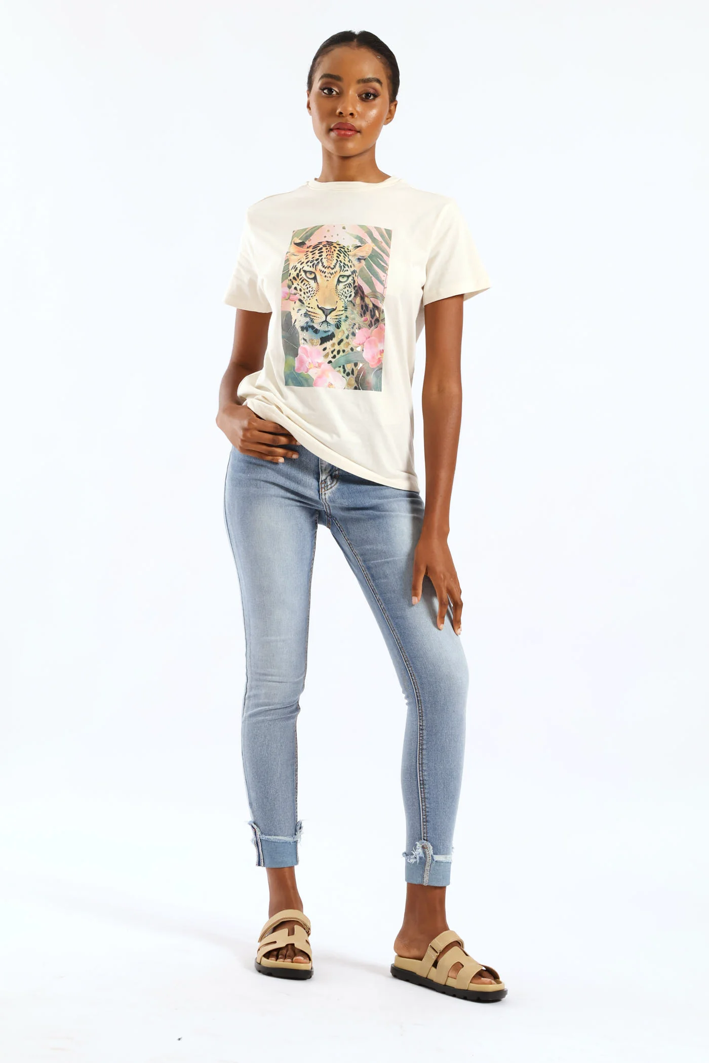 Leopard In Orchids Tee - Off White - Image 4