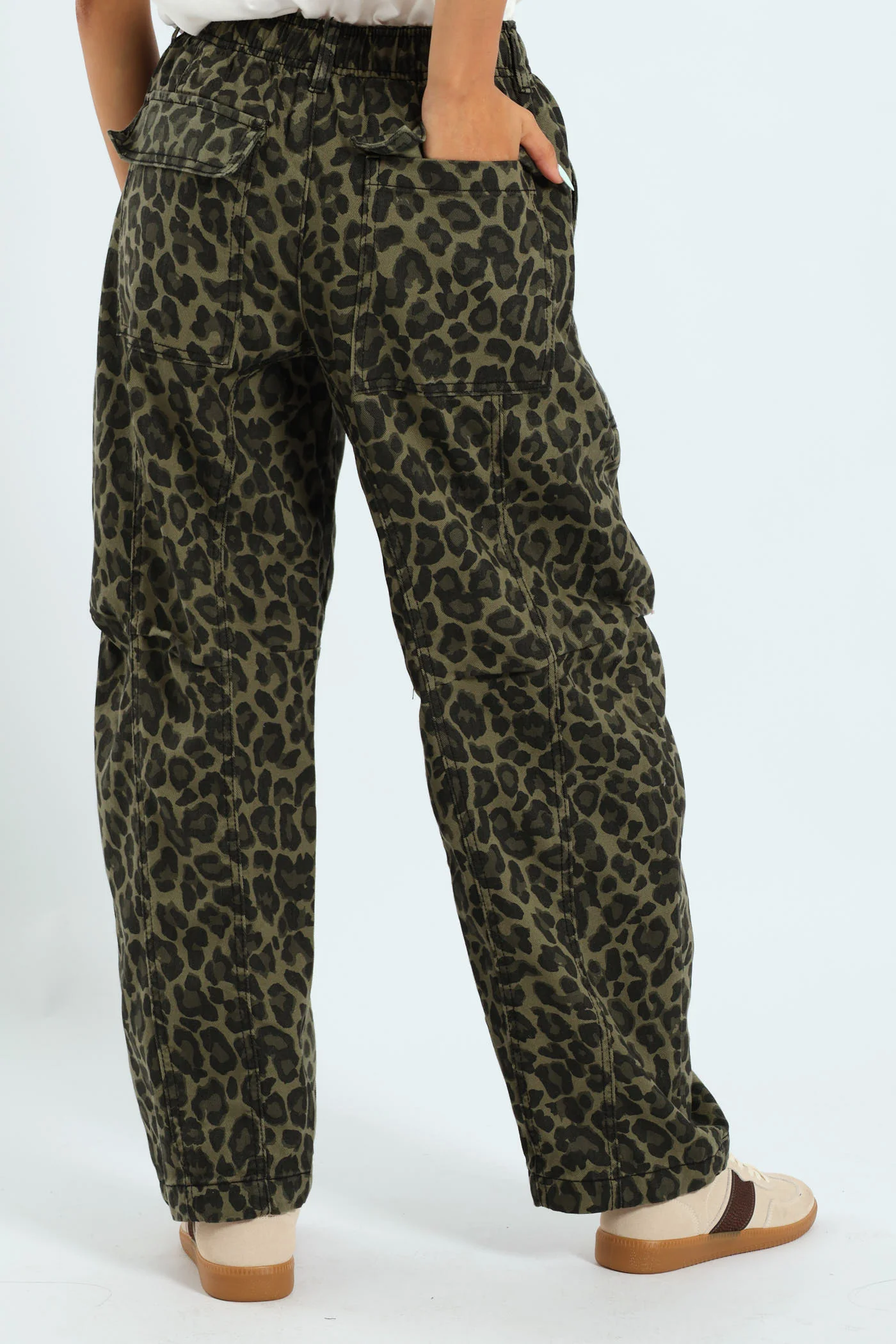 Leopard Print Barrel Pants - Green - Image 4