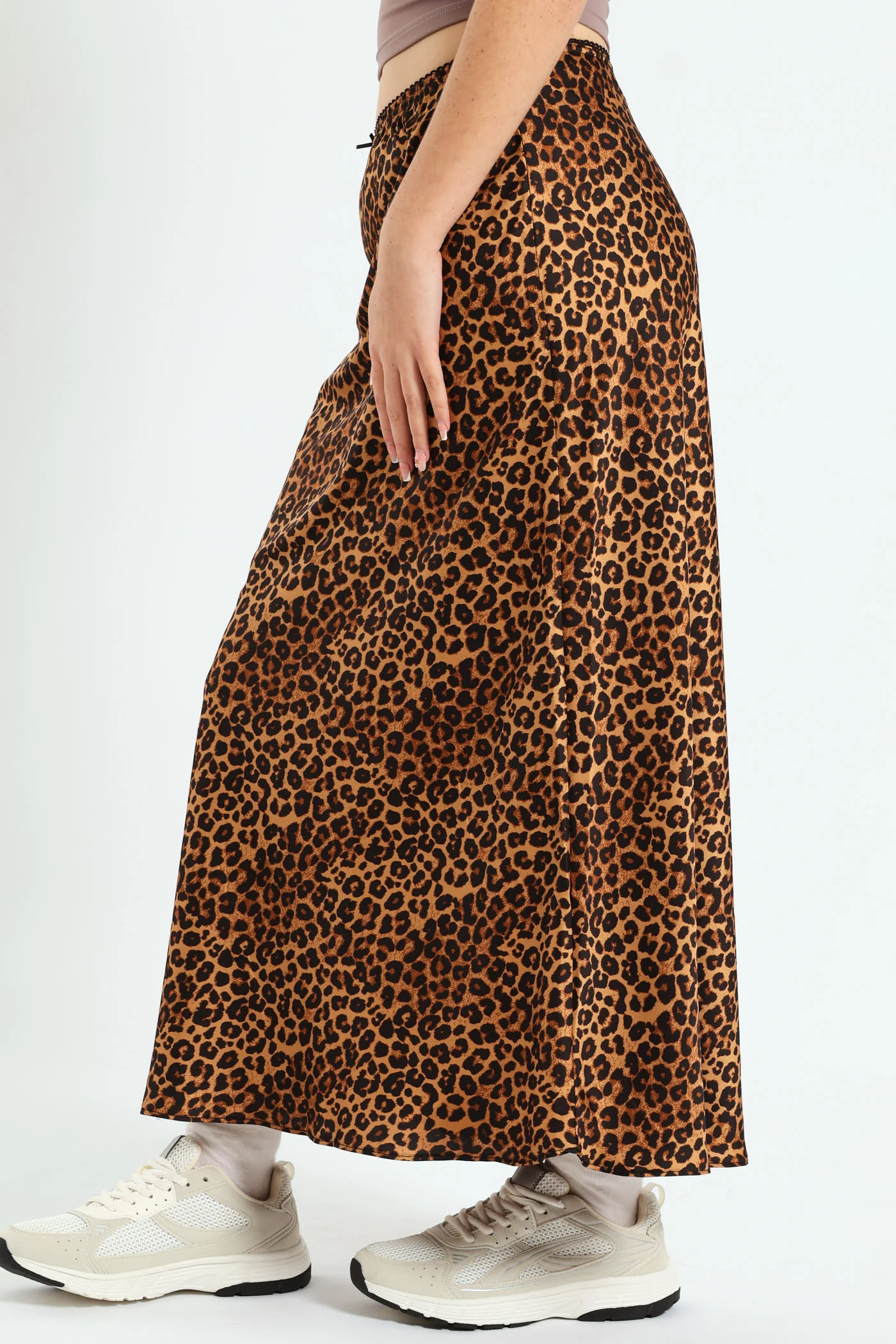 Leopard Satin Midi Skirt - Brown - Image 2