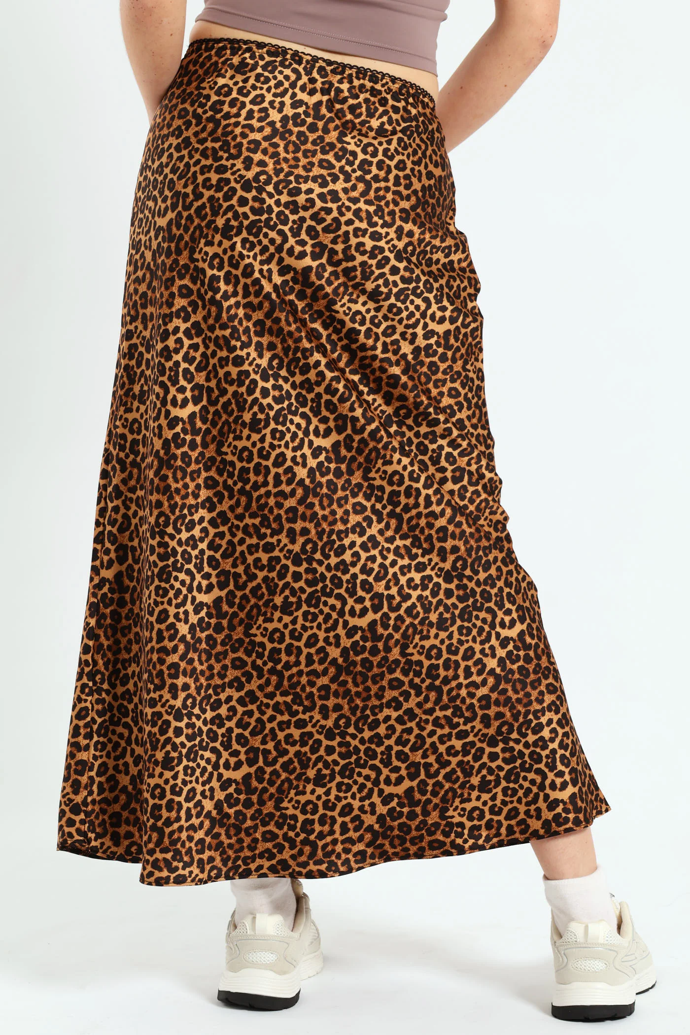 Leopard Satin Midi Skirt - Brown - Image 3