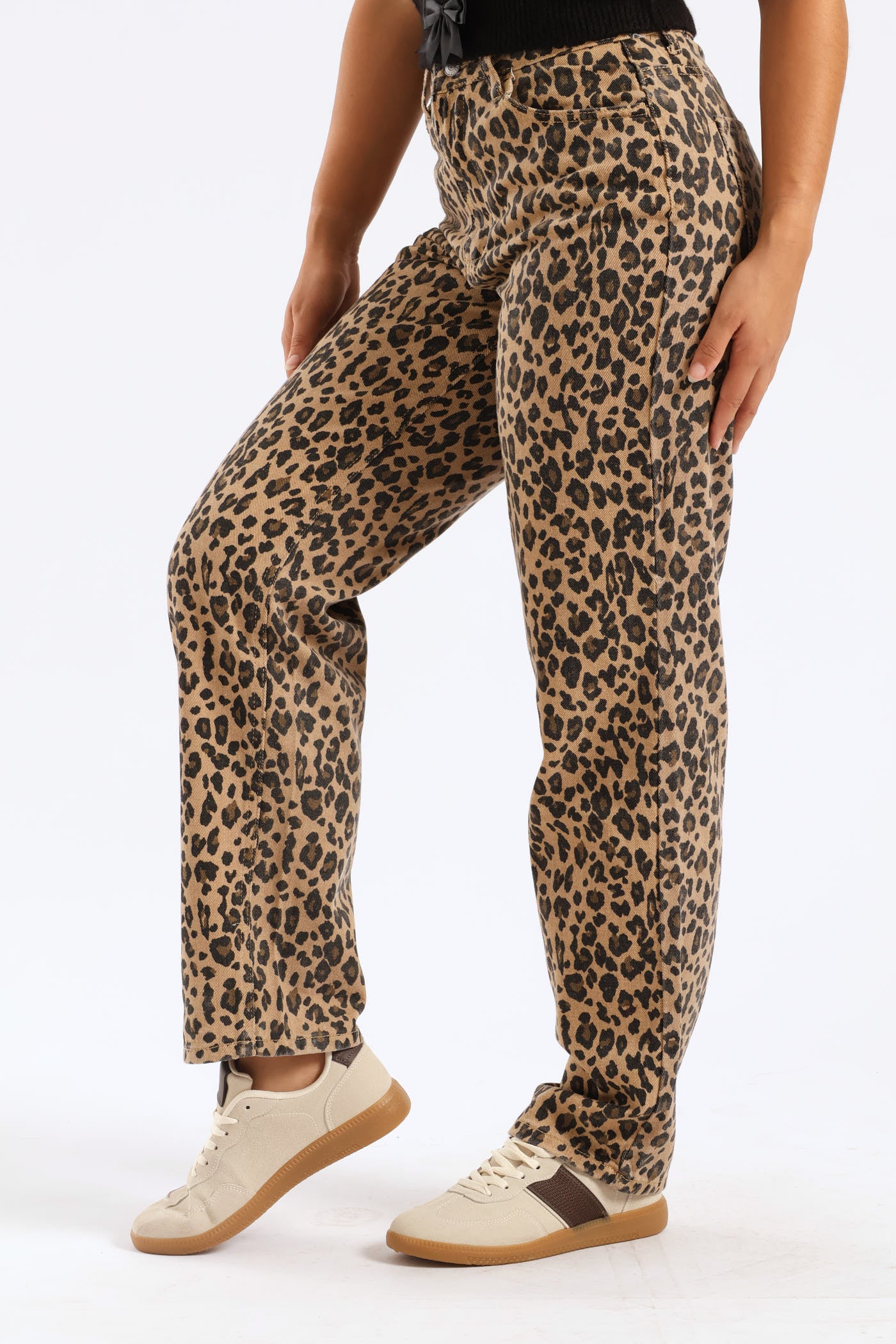 Leopard Straight Leg Denim - Beige - Image 3