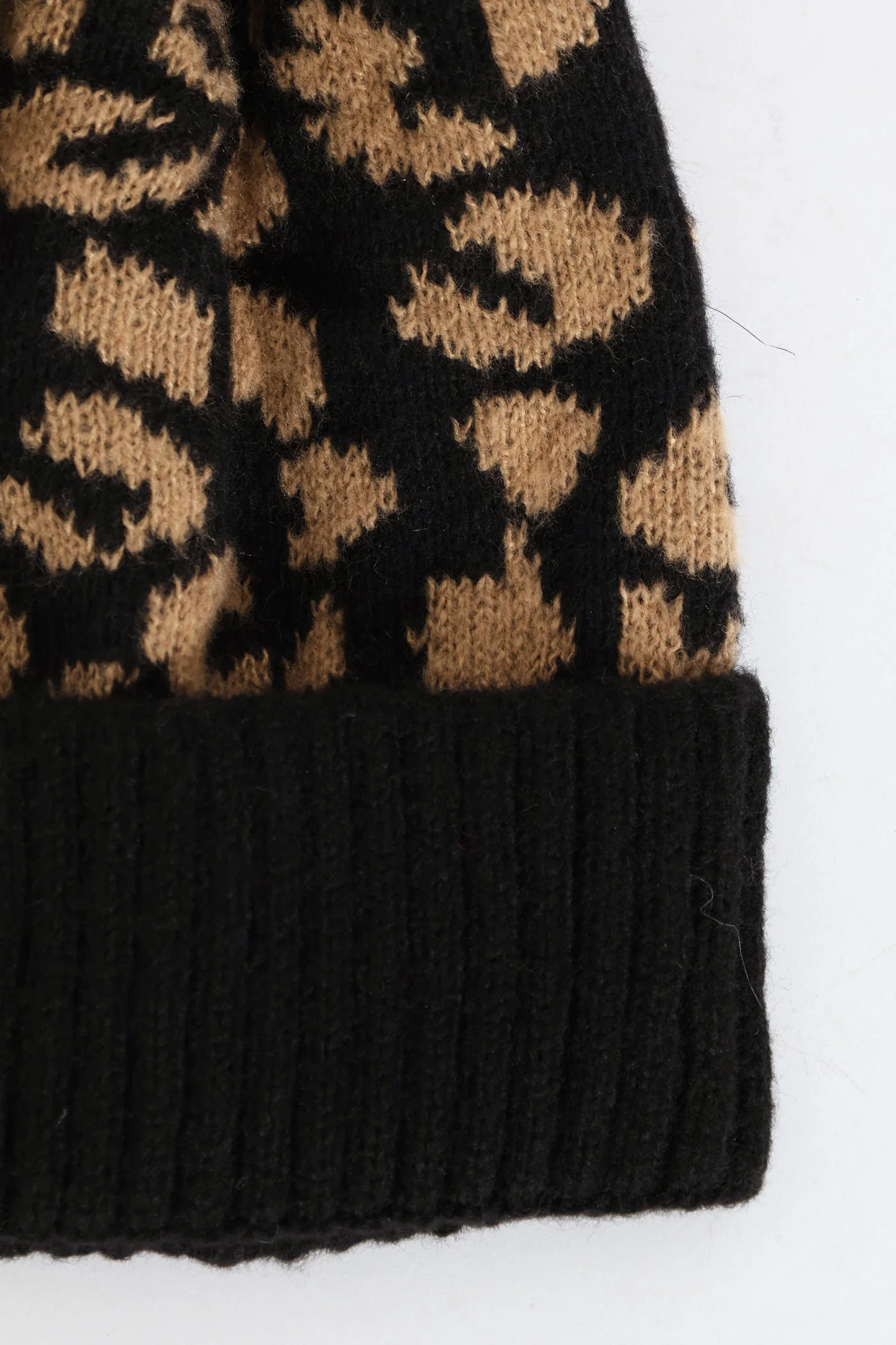 Leopard Turn Up Pom Pom Beanie - Black - Image 2