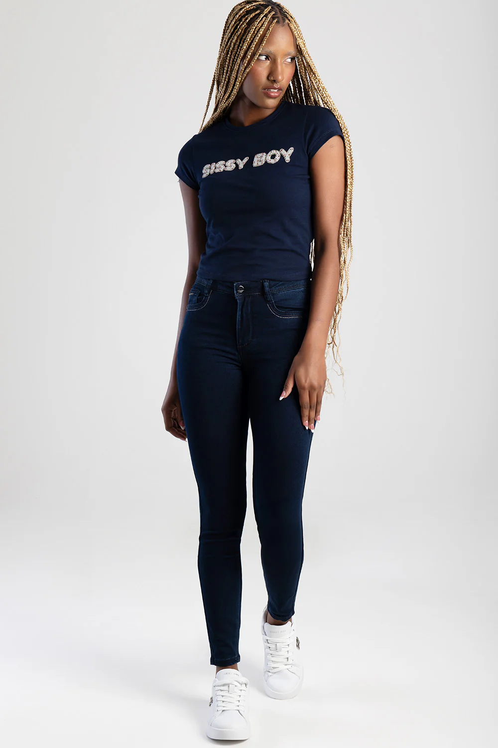 Lia Mid Waist Basic Skinny Denim - Blue/Black - Image 5