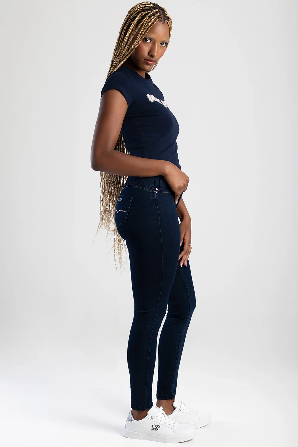 Lia Mid Waist Basic Skinny Denim - Blue/Black - Image 7