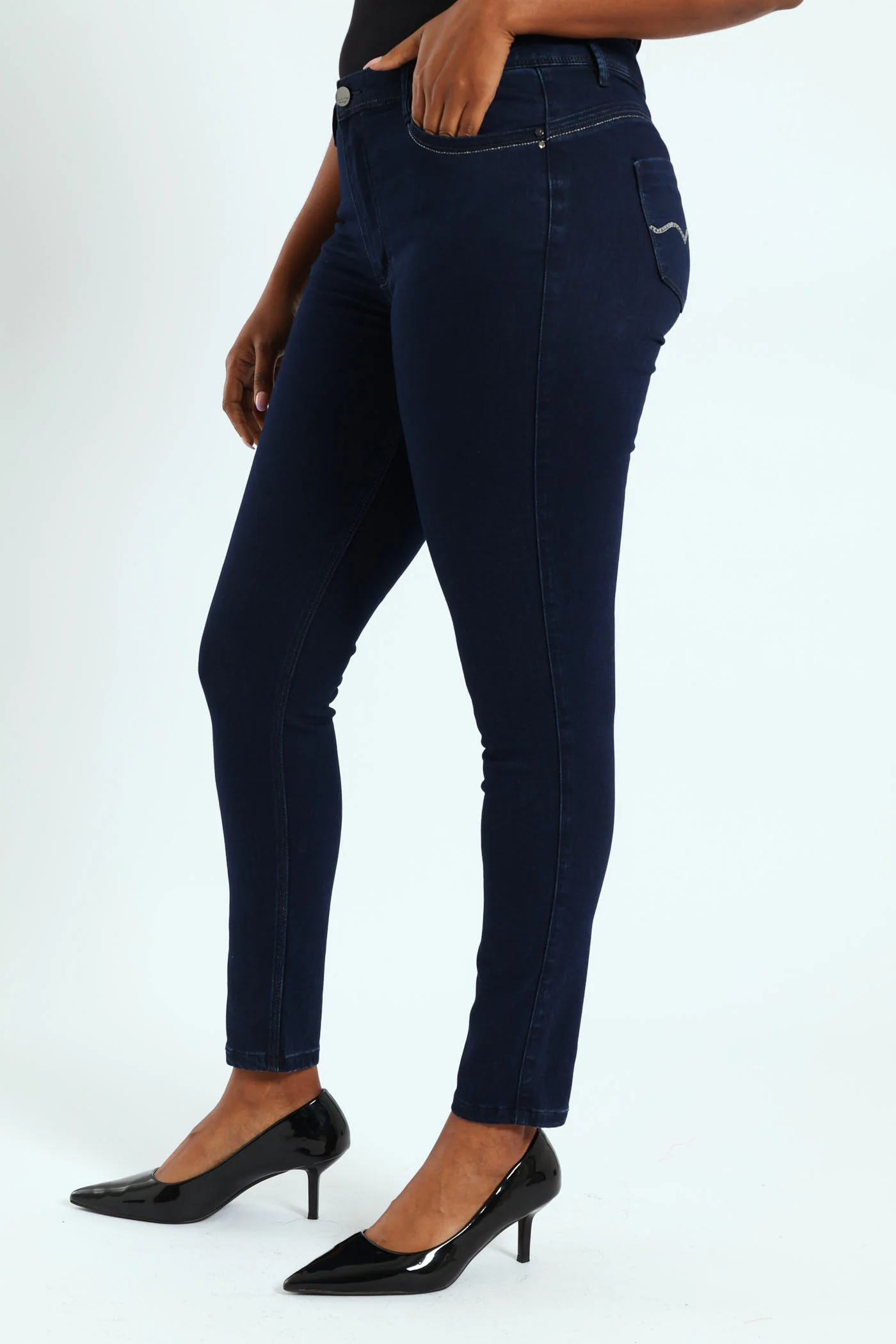 Lia Mid Waist Basic Skinny Jean - Blue/Black - Image 3