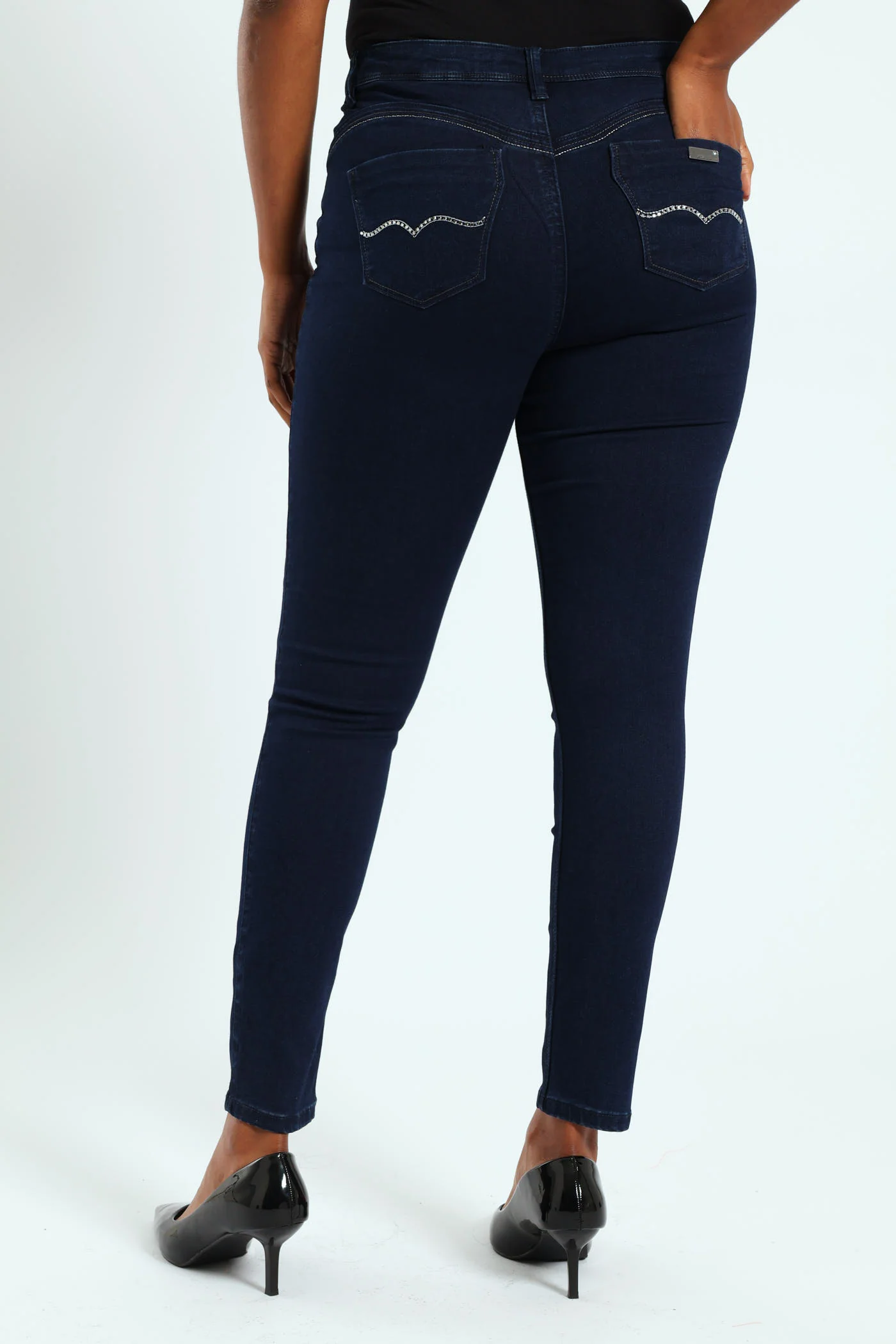 Lia Mid Waist Basic Skinny Jean - Blue/Black - Image 4