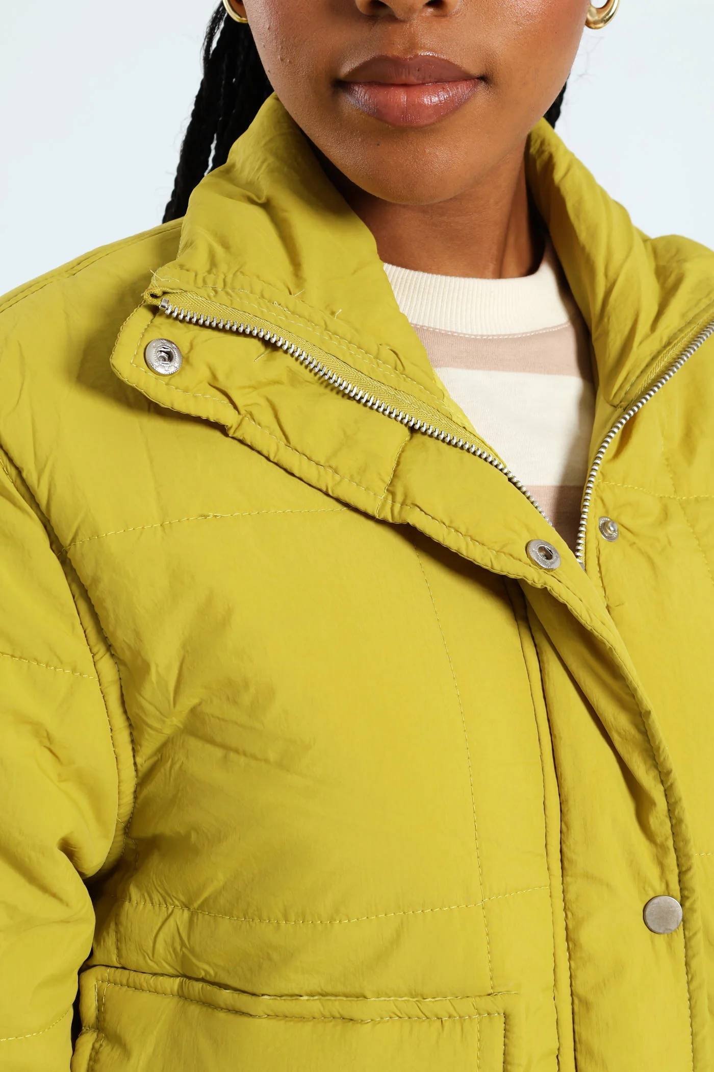 Light Weight Boxy Quilted Puffer - Chartreuse - Image 2