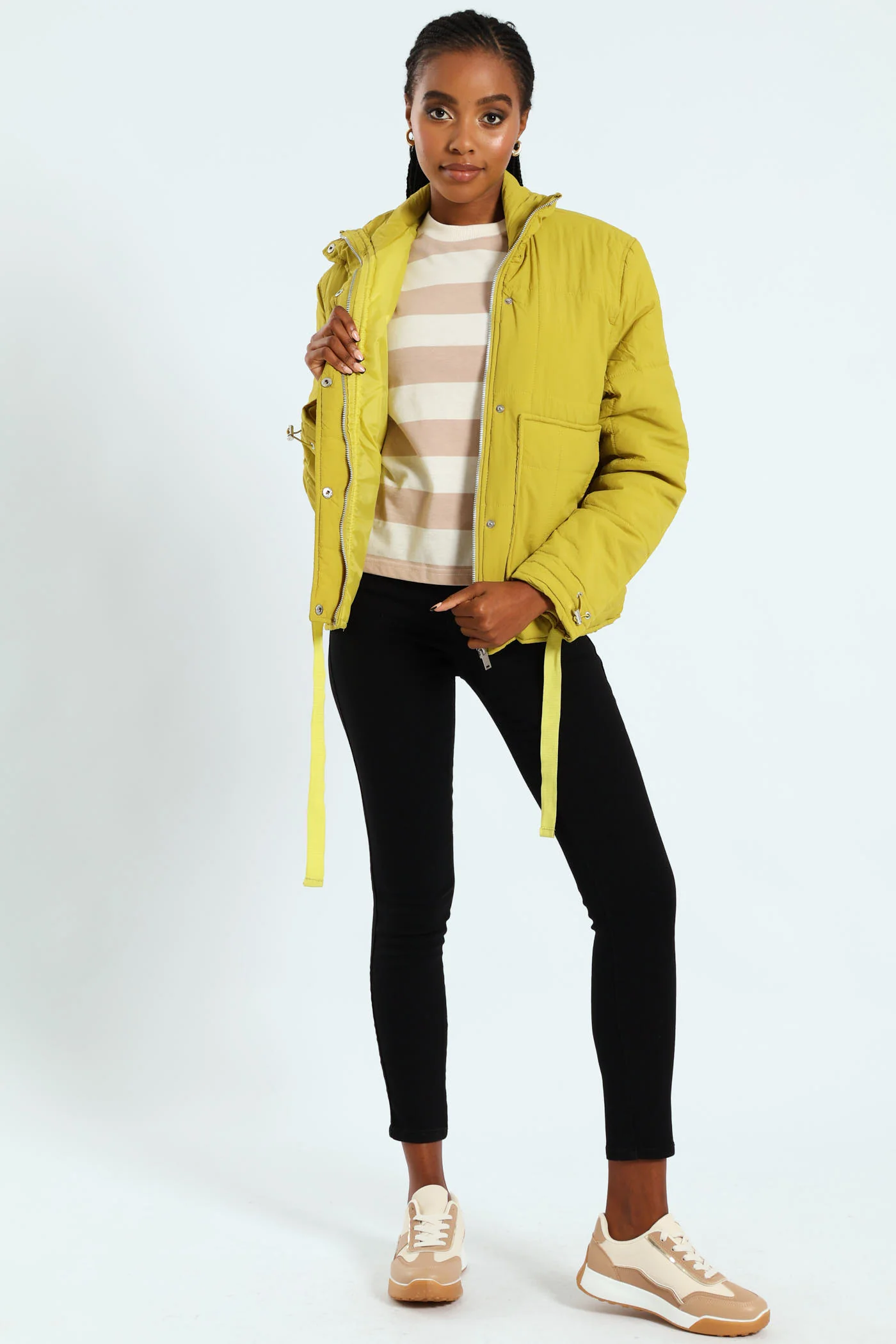 Light Weight Boxy Quilted Puffer - Chartreuse - Image 3