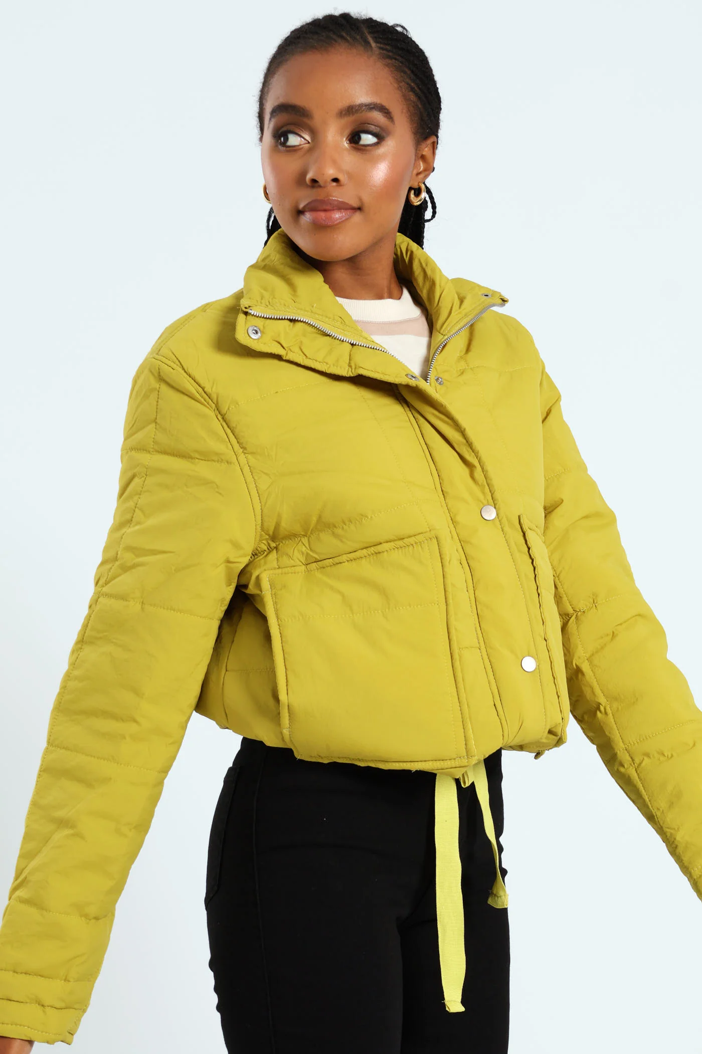 Light Weight Boxy Quilted Puffer - Chartreuse - Image 4