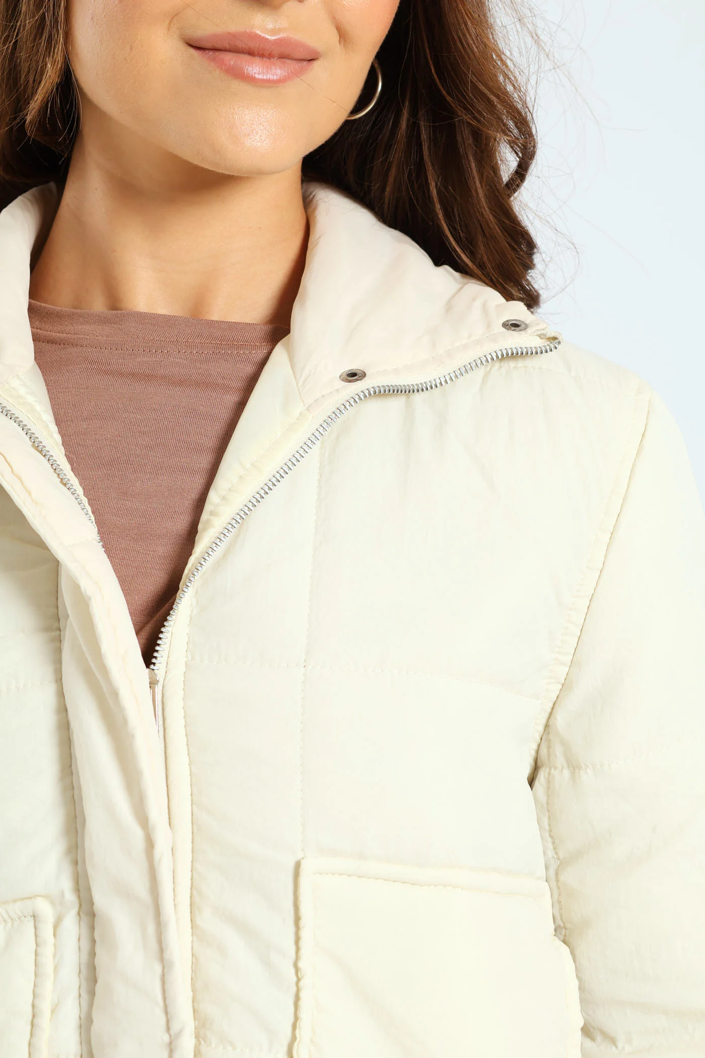 Light Weight Boxy Quilted Puffer - Fawn - Image 2