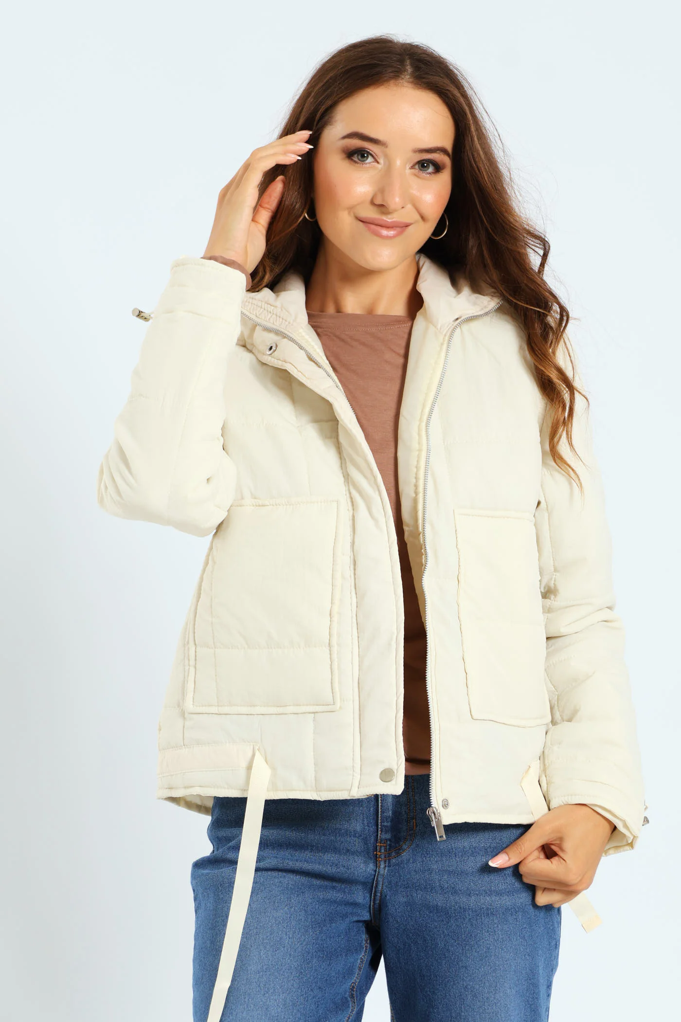Light Weight Boxy Quilted Puffer - Fawn - Image 3
