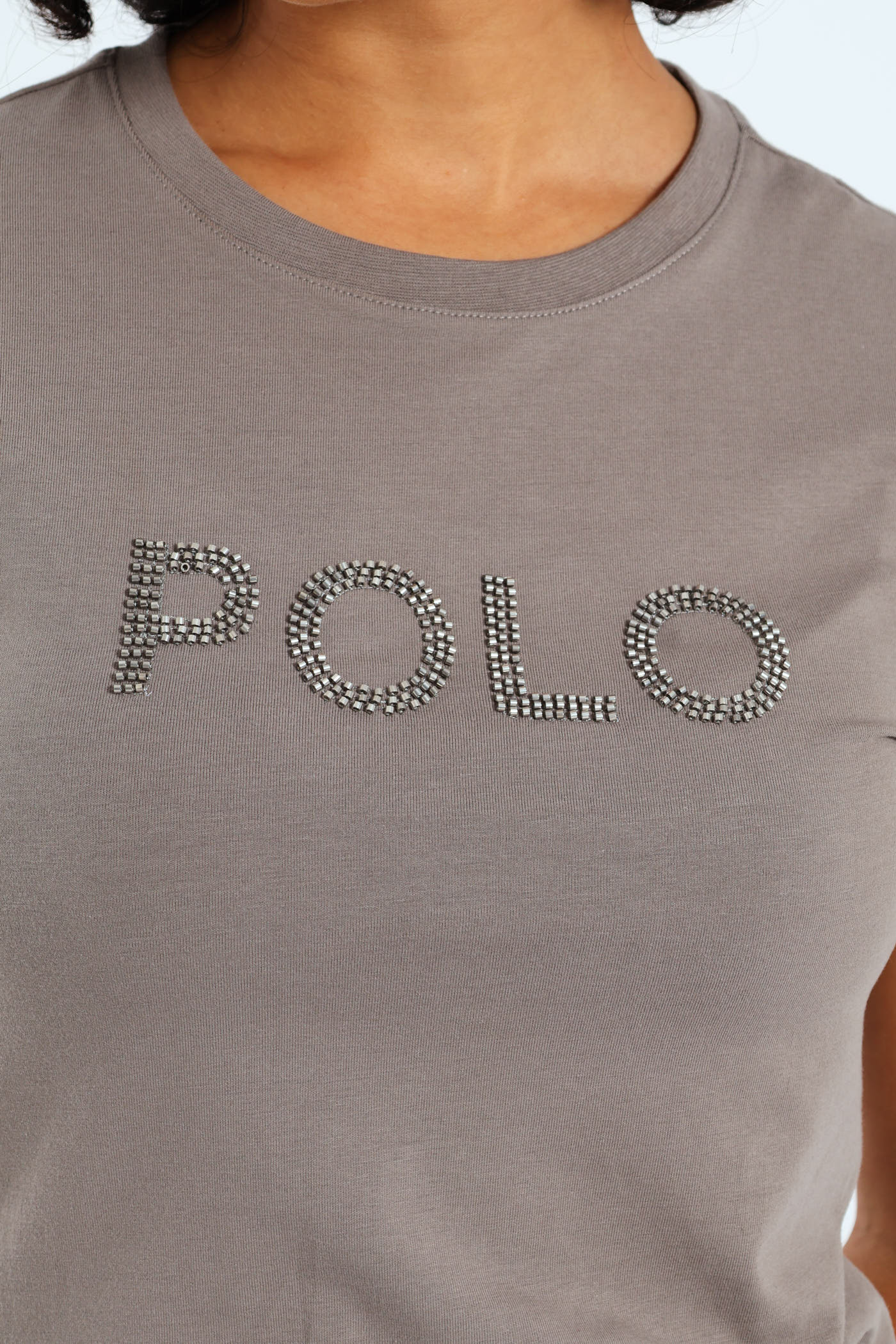 Lily Short Sleeve Beaded T-Shirt - Grey - Image 2