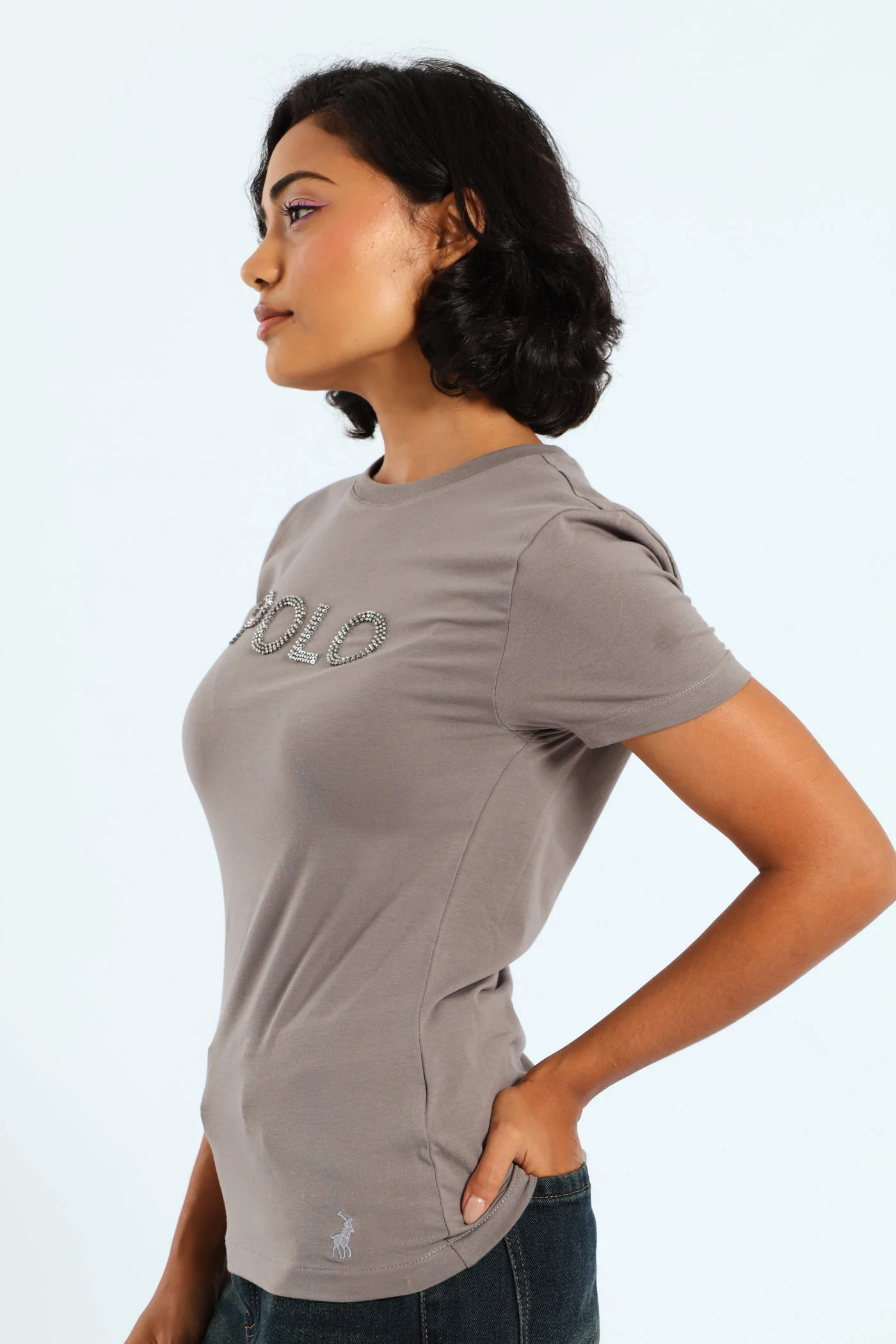 Lily Short Sleeve Beaded T-Shirt - Grey - Image 4