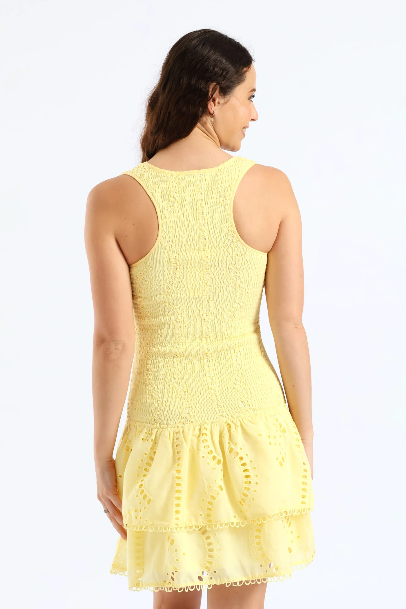 Lime Light Scoop Neck Shirring Mini Dress - Yellow - Image 10