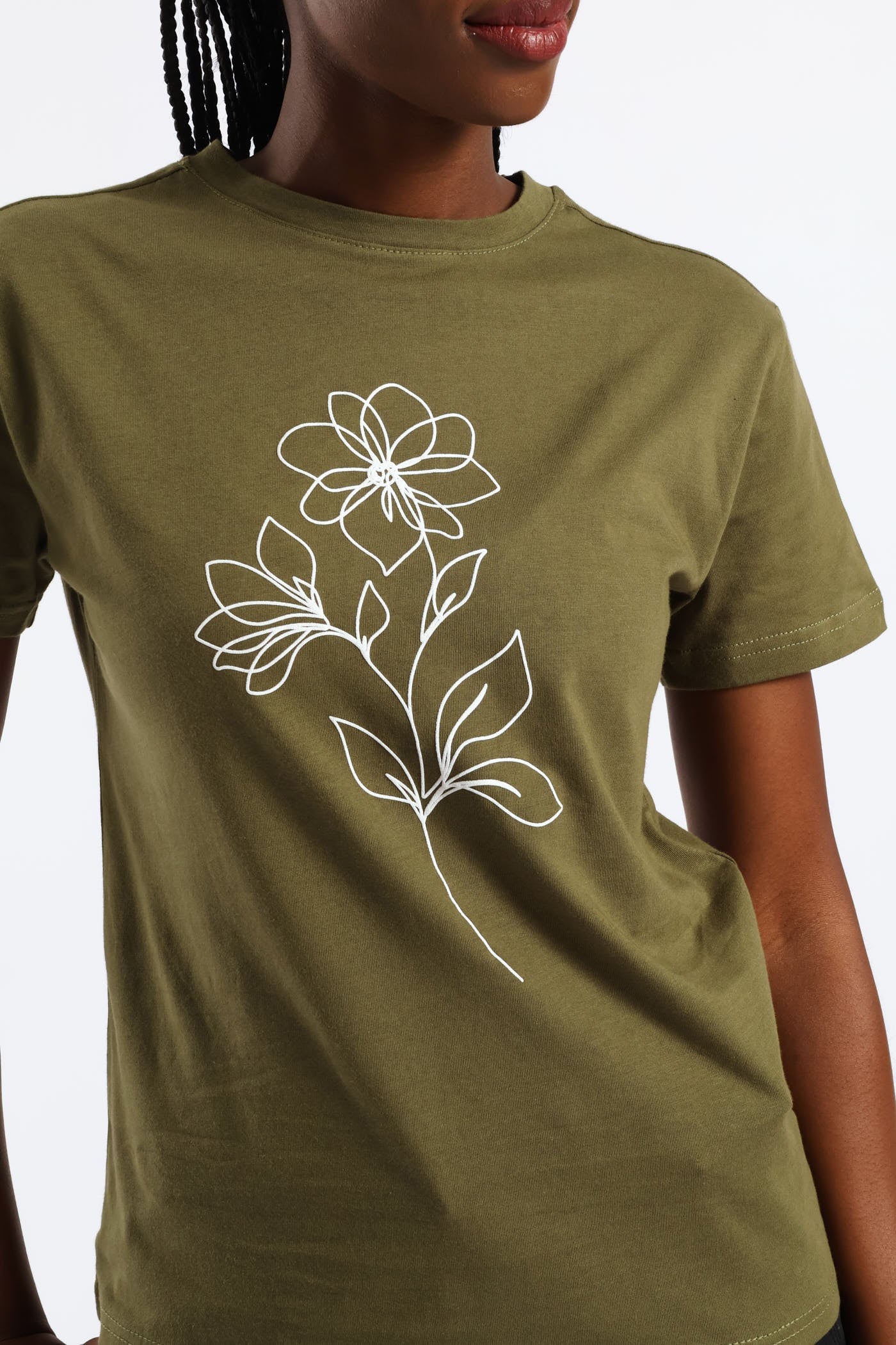 Line Art Flower Tee - Dark Fatigue - Image 2