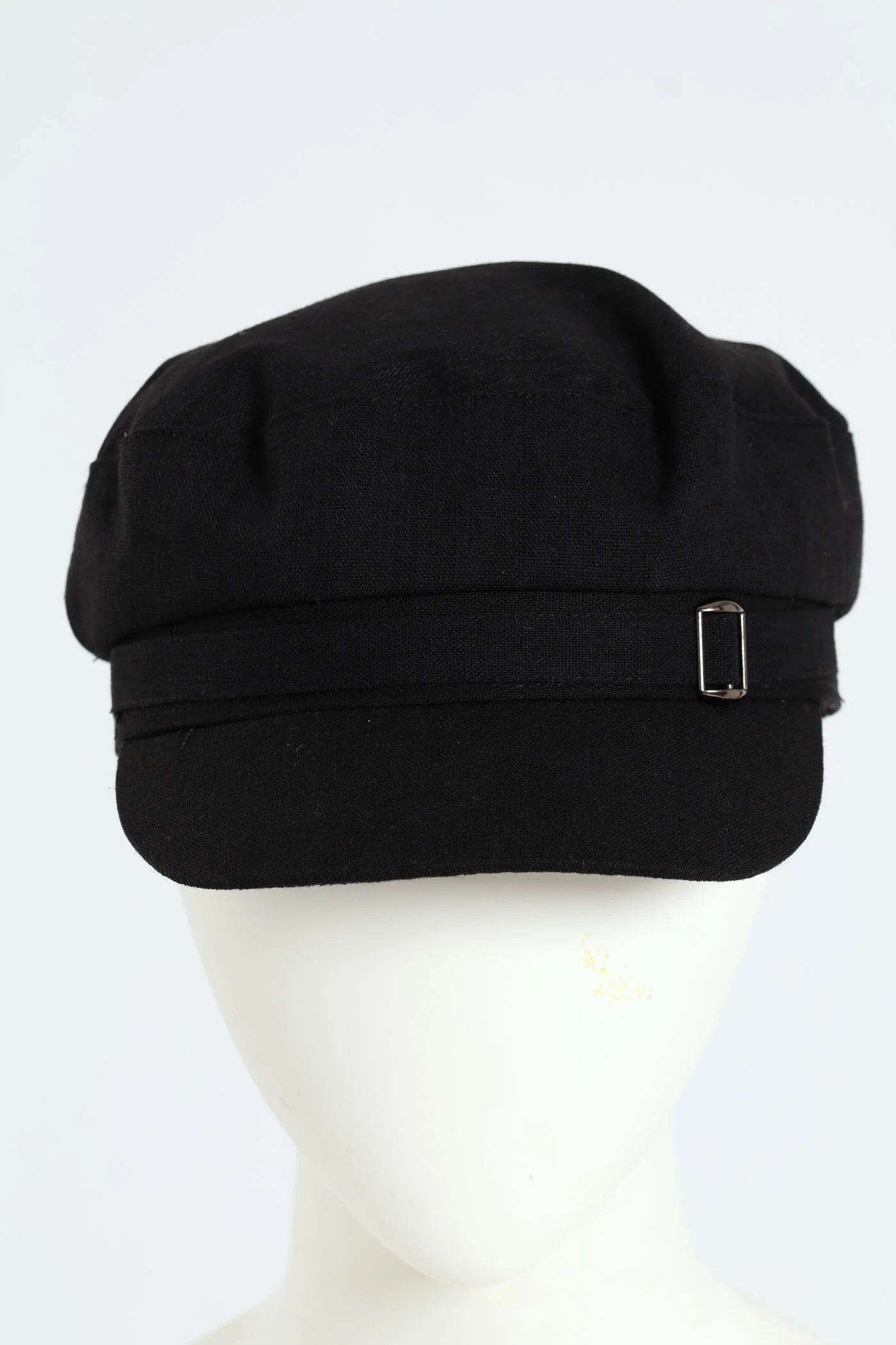 Linen Blend Baker Boy Hat - Black - Image 3