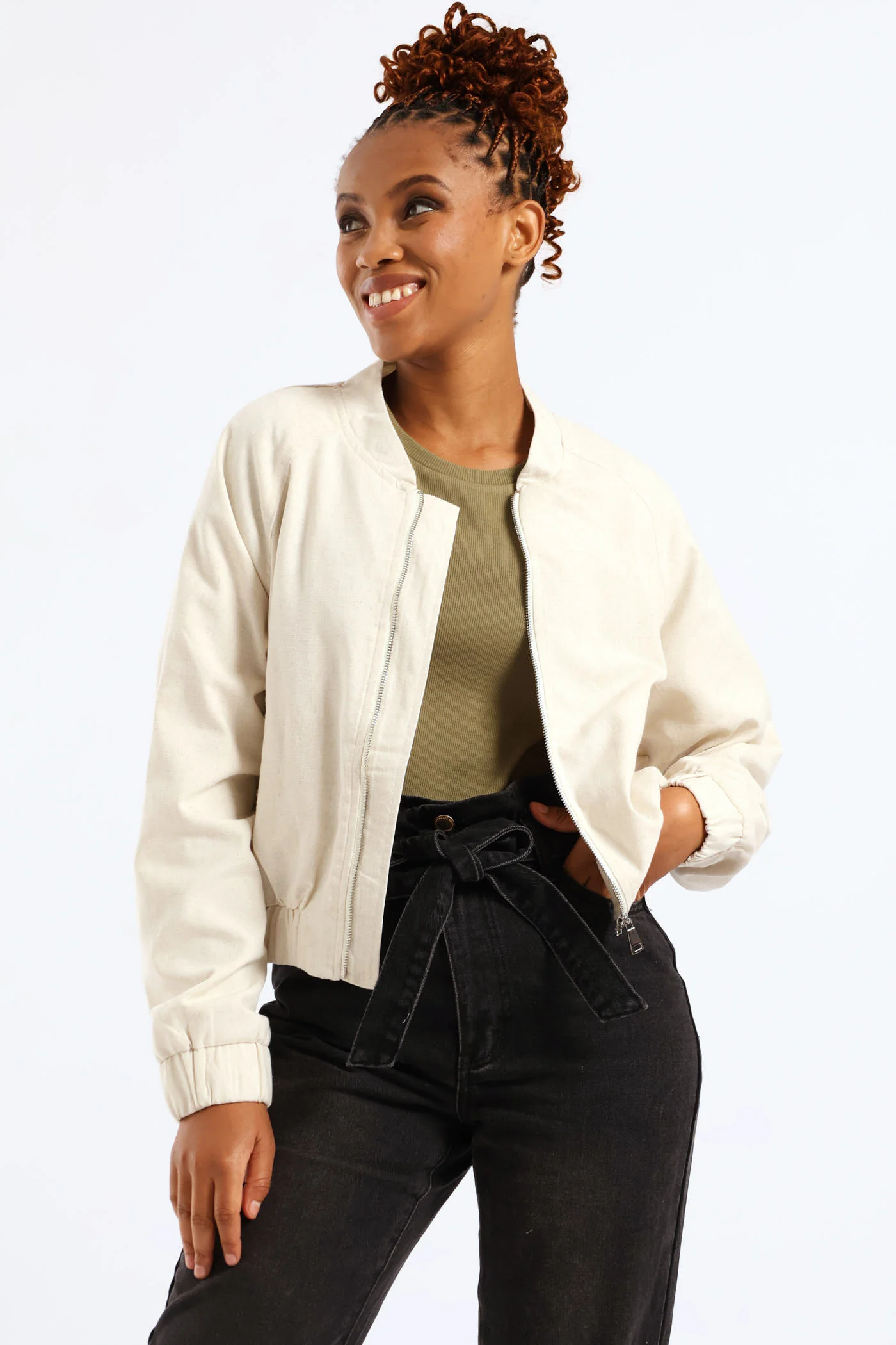 Linen Bomber Jacket - Oatmeal Melange - Image 2