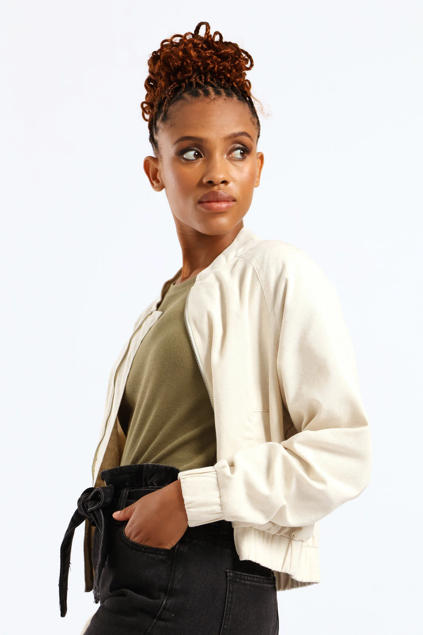 Linen Bomber Jacket - Oatmeal Melange - Image 4
