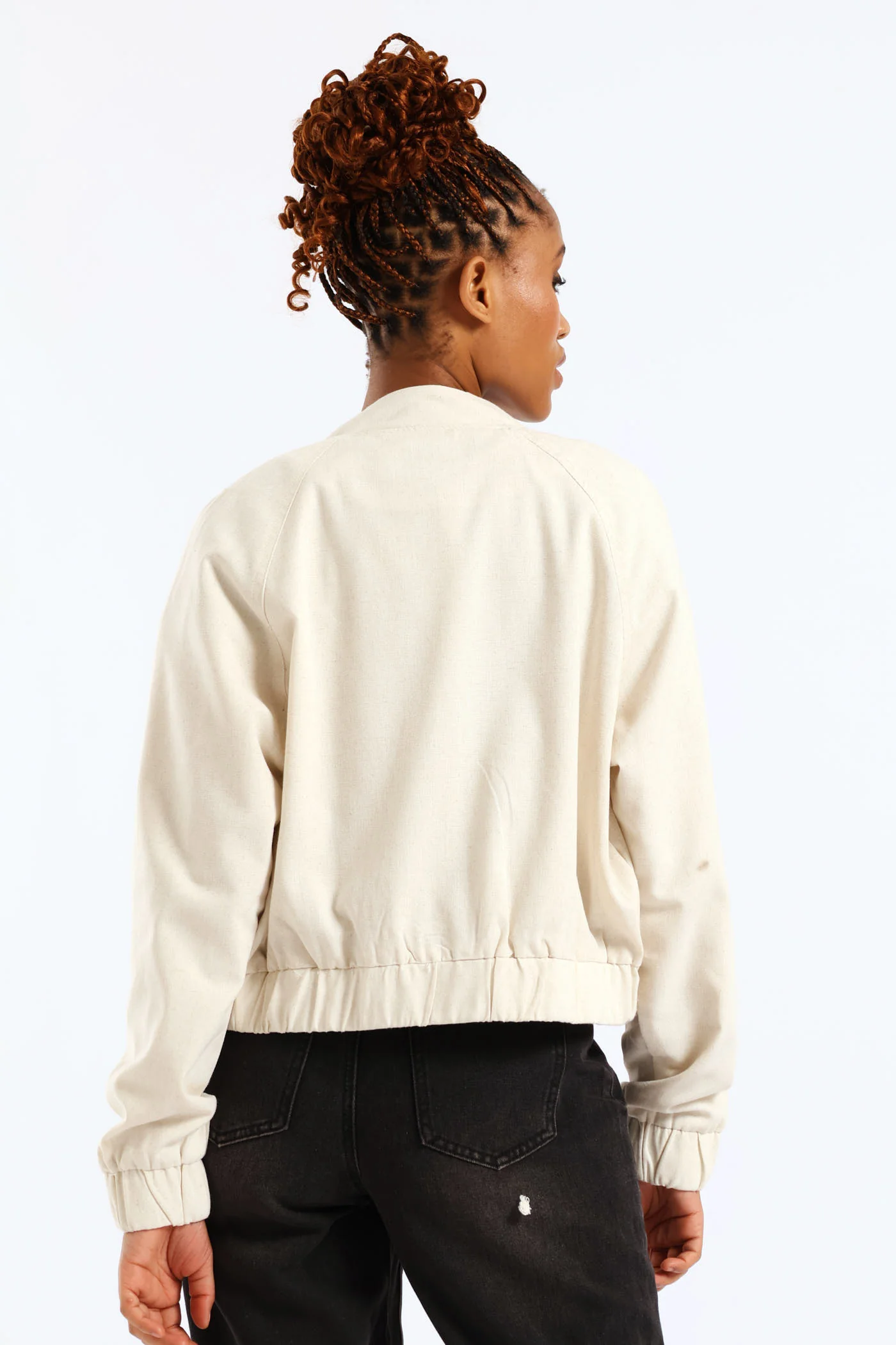 Linen Bomber Jacket - Oatmeal Melange - Image 5