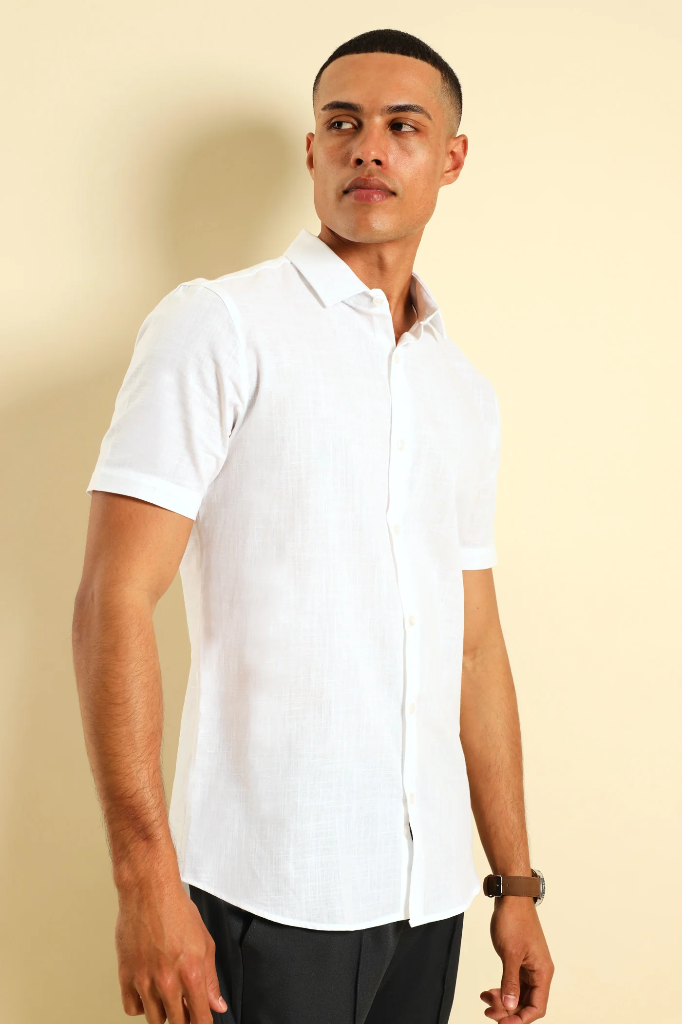 Linen Look Shirt - White - Image 3