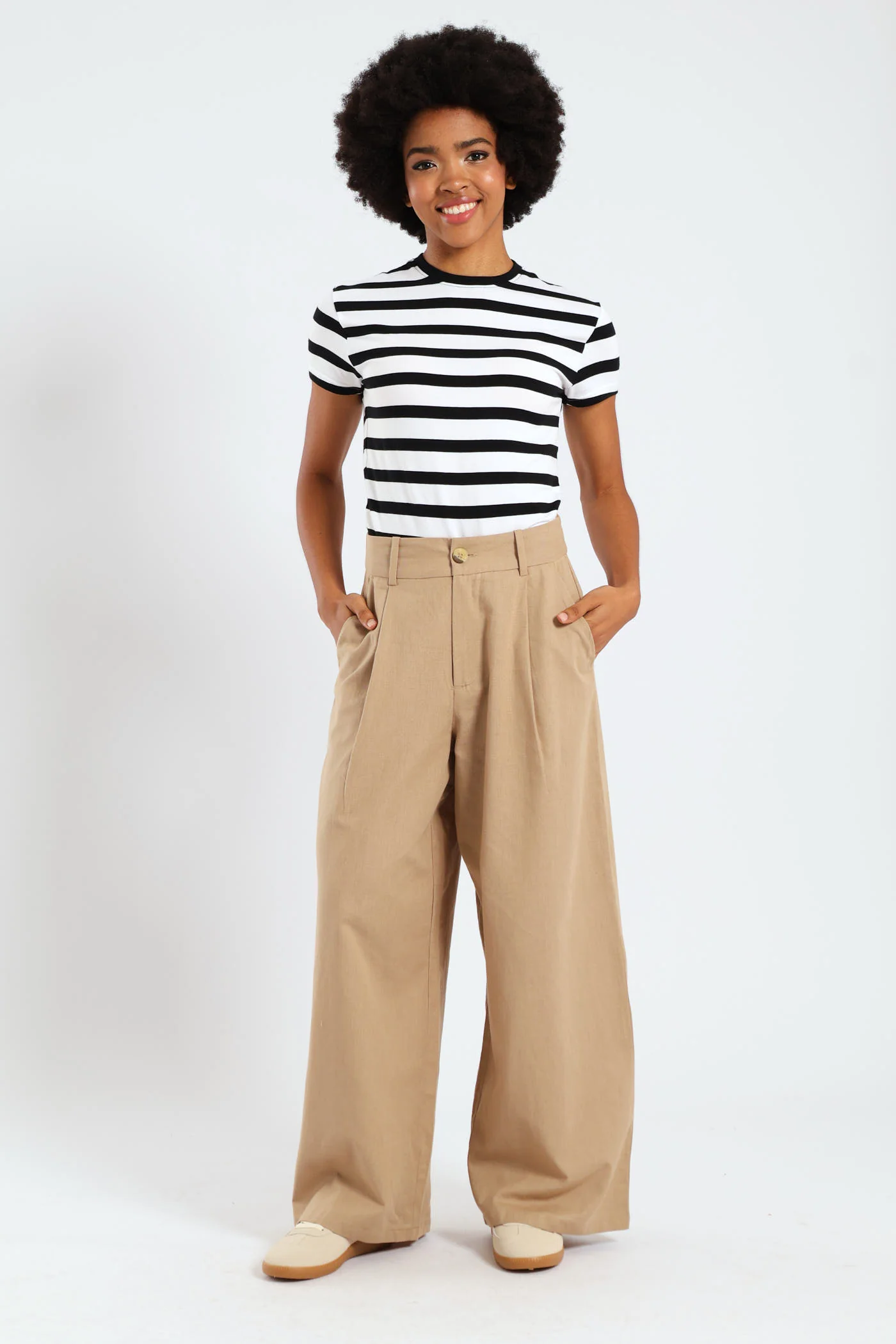 Linen Tailored Wide Leg Pants - Tan - Image 3