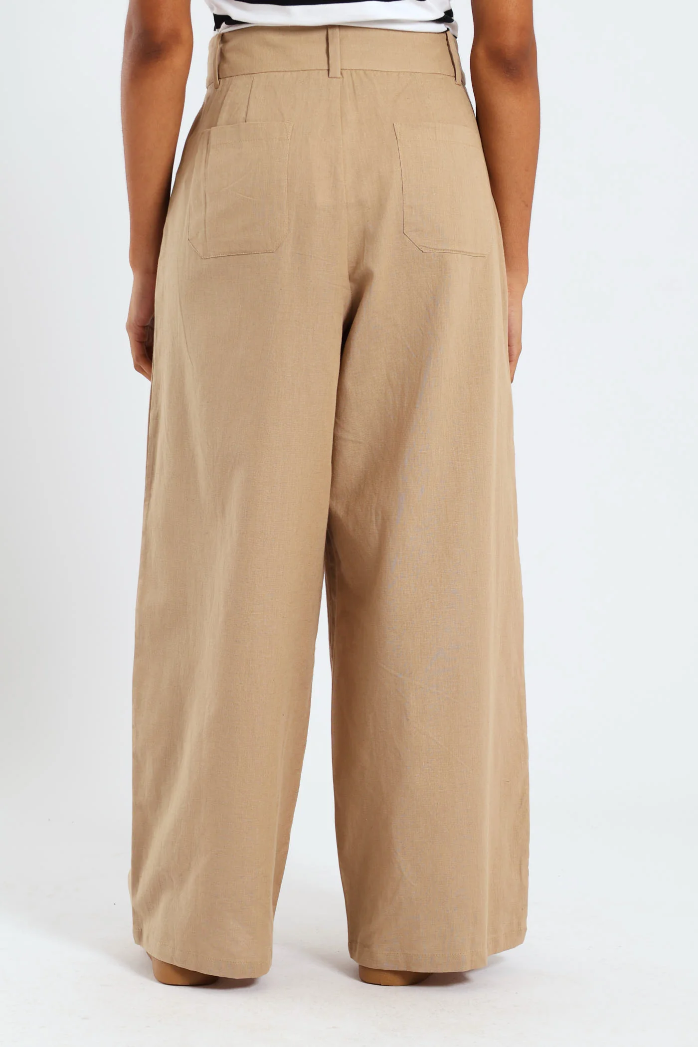 Linen Tailored Wide Leg Pants - Tan - Image 4
