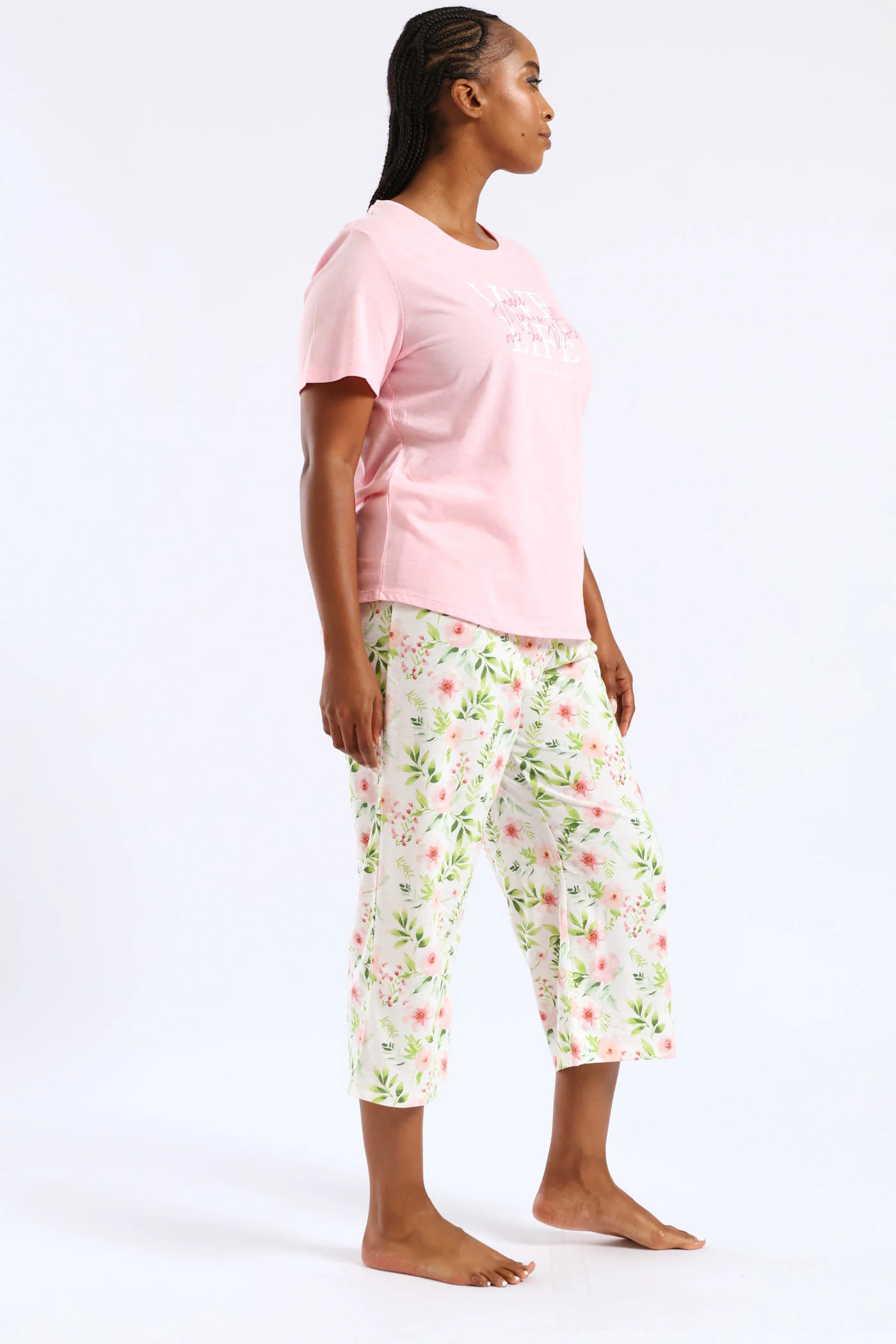 Live Life Tee & Capri Pant Set - Pink - Image 2