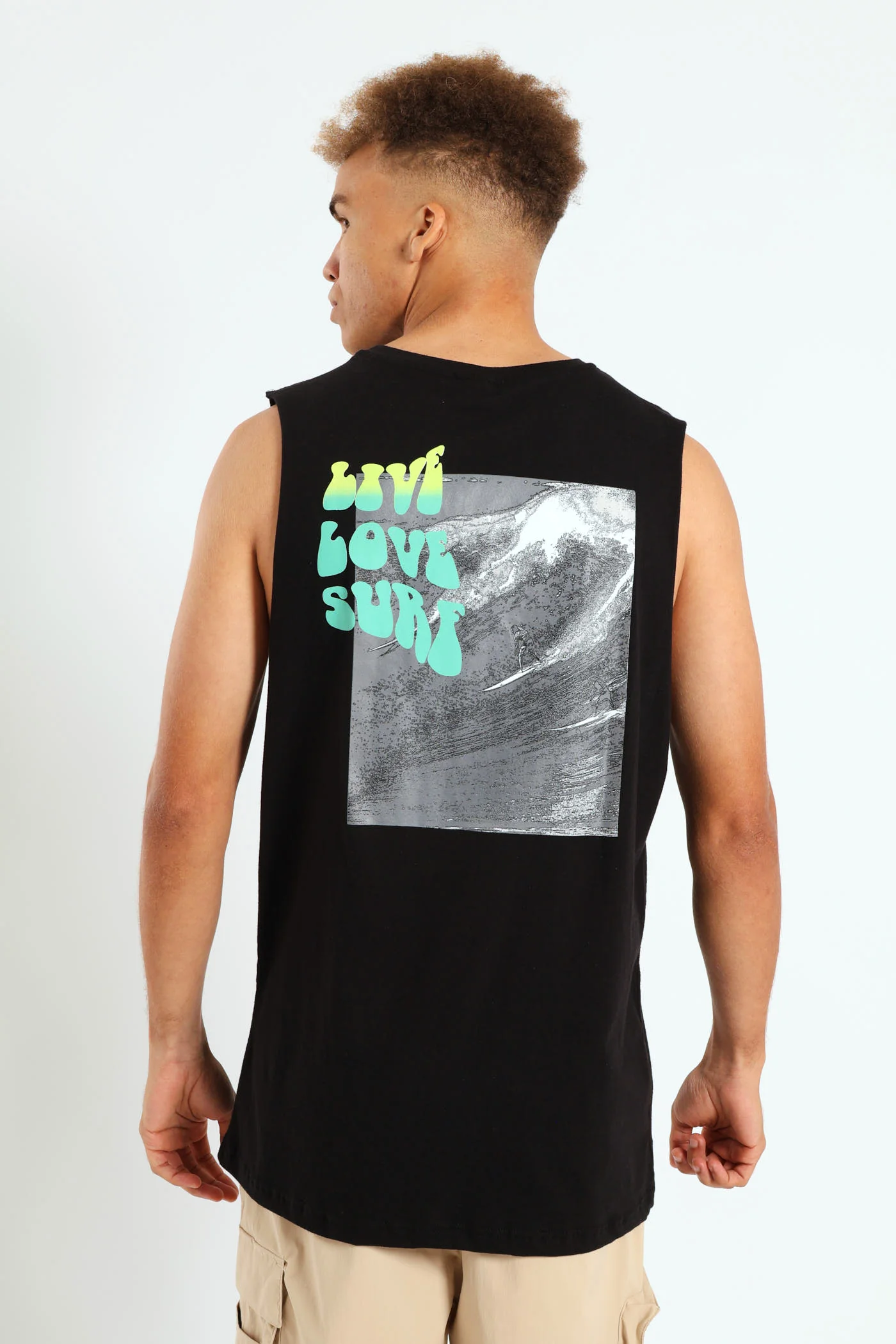 Live Love Surf Muscle Hugger Tee - Black - Image 2