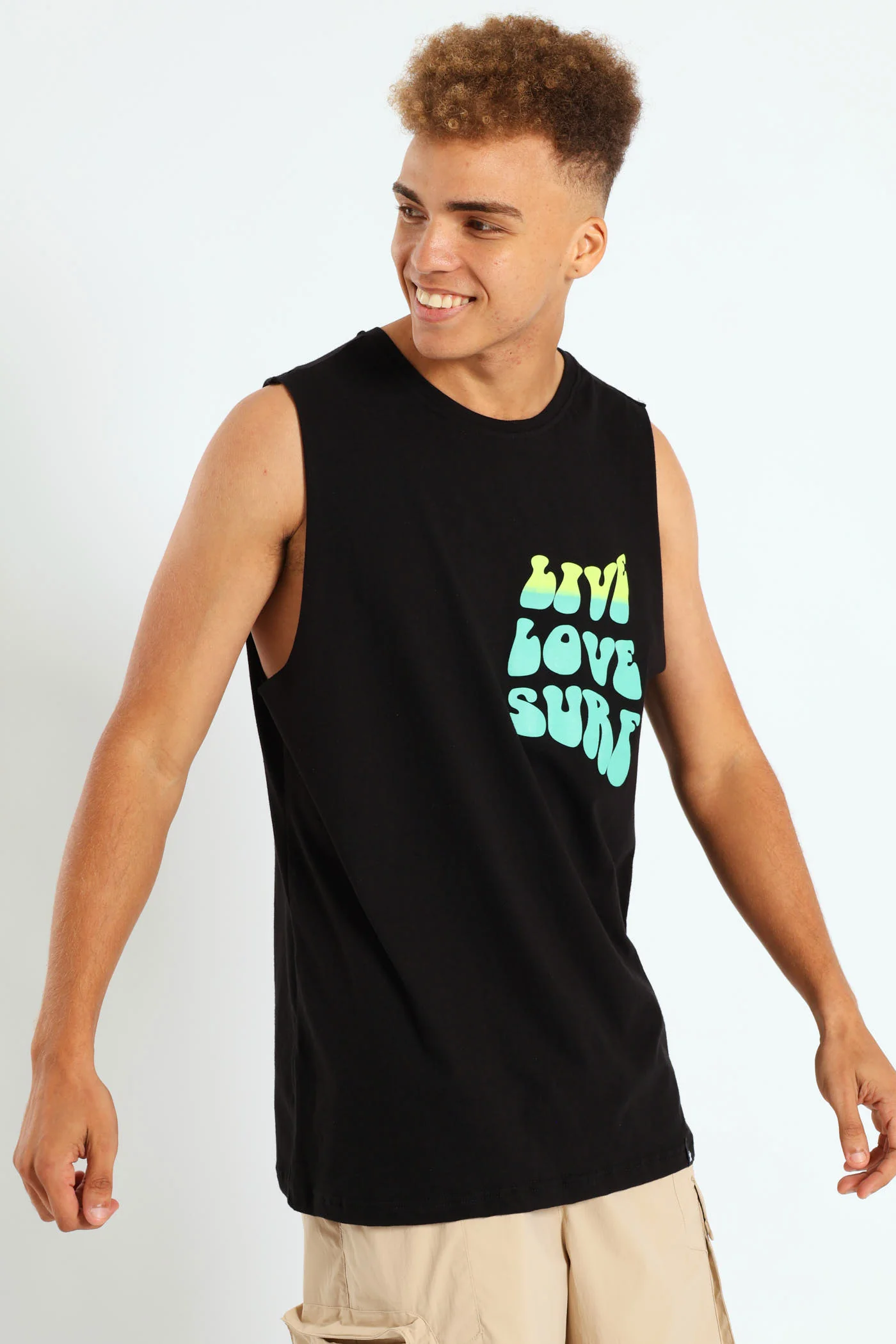 Live Love Surf Muscle Hugger Tee - Black - Image 3