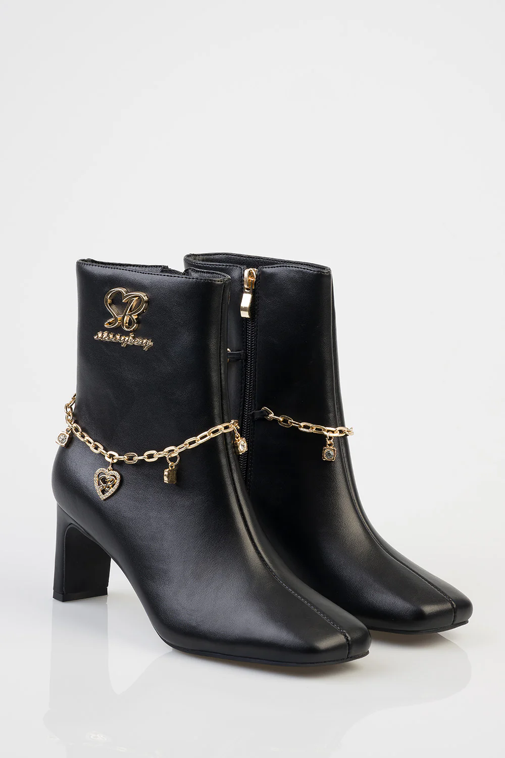 Loana Ankle Chain Detail Heel Boot - Black - Image 2