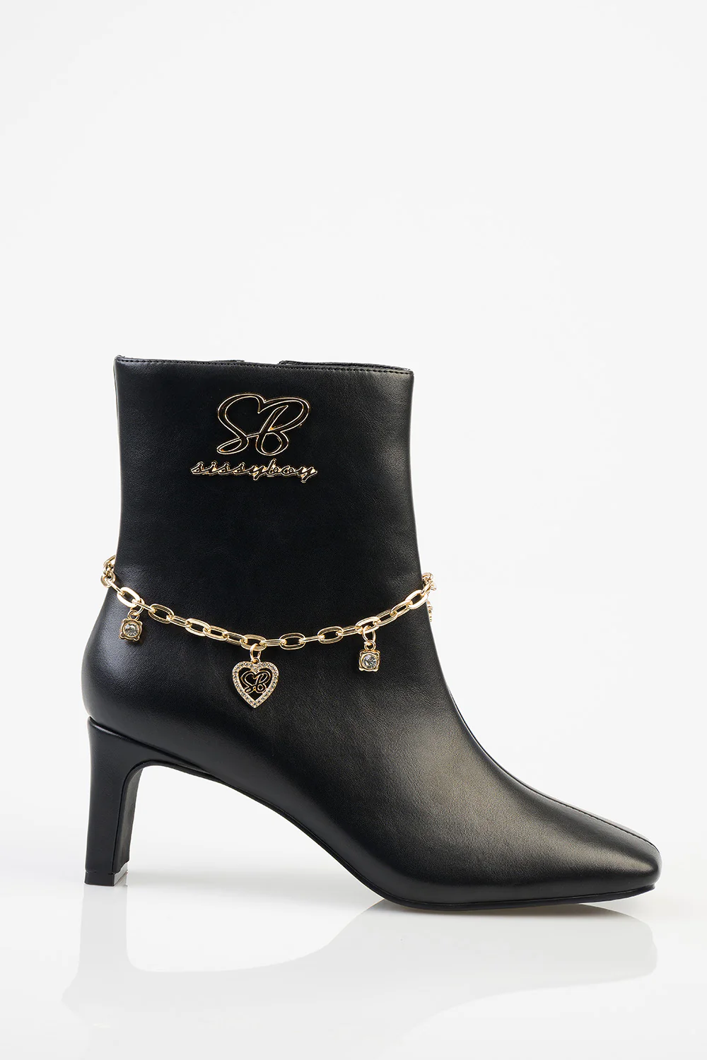 Loana Ankle Chain Detail Heel Boot - Black - Image 4