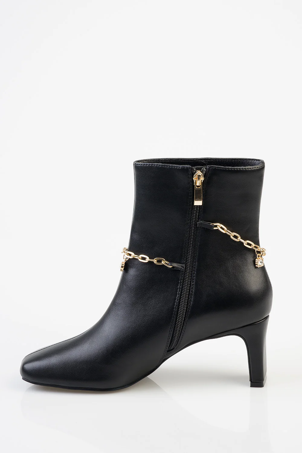 Loana Ankle Chain Detail Heel Boot - Black - Image 5