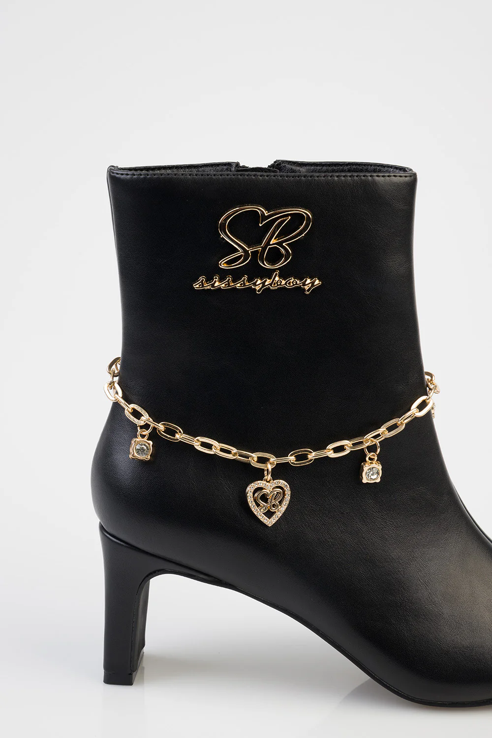 Loana Ankle Chain Detail Heel Boot - Black - Image 7