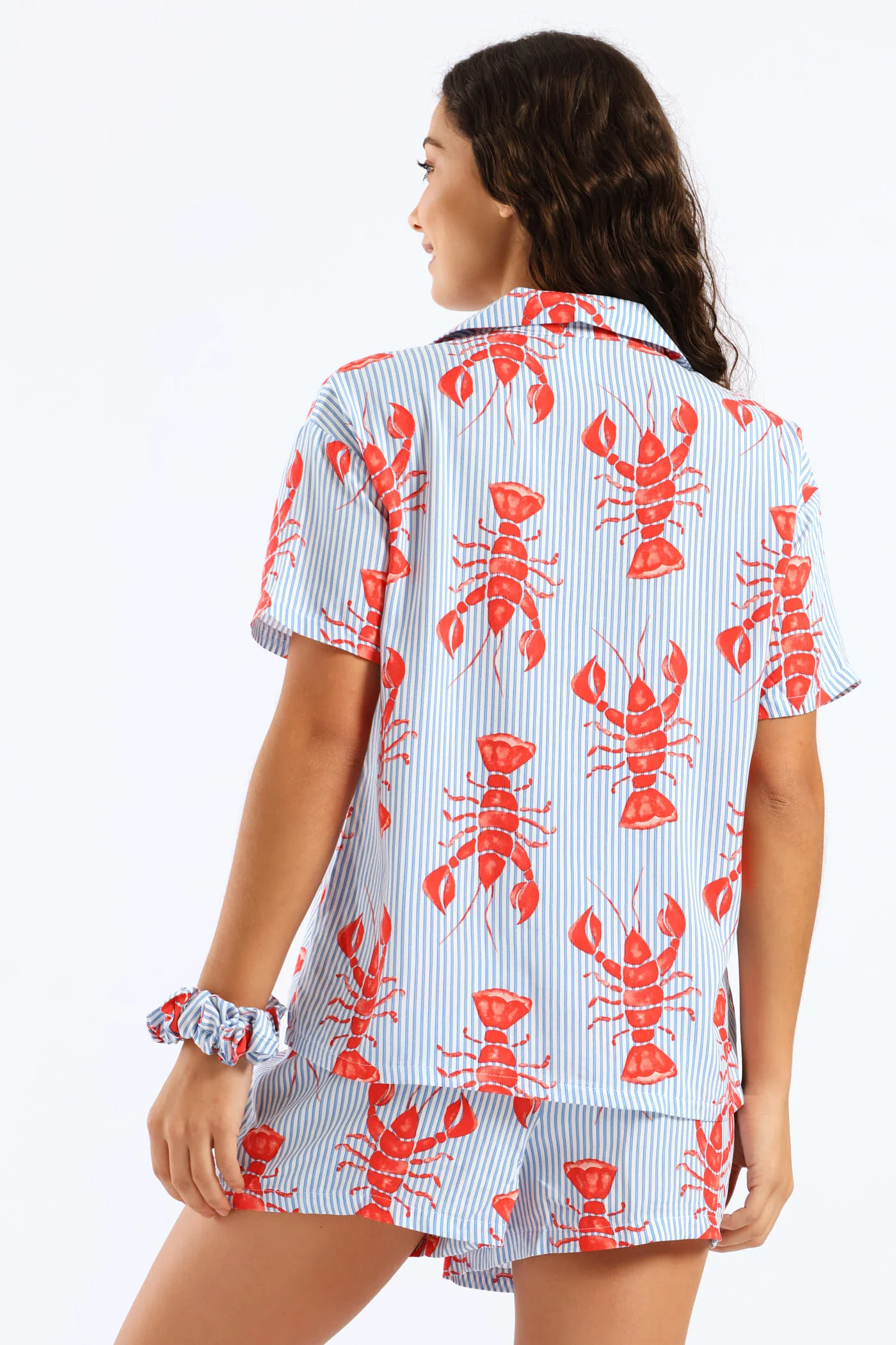 Lobster Button Through Woven Viscose Short Set - White/Blue - Image 3