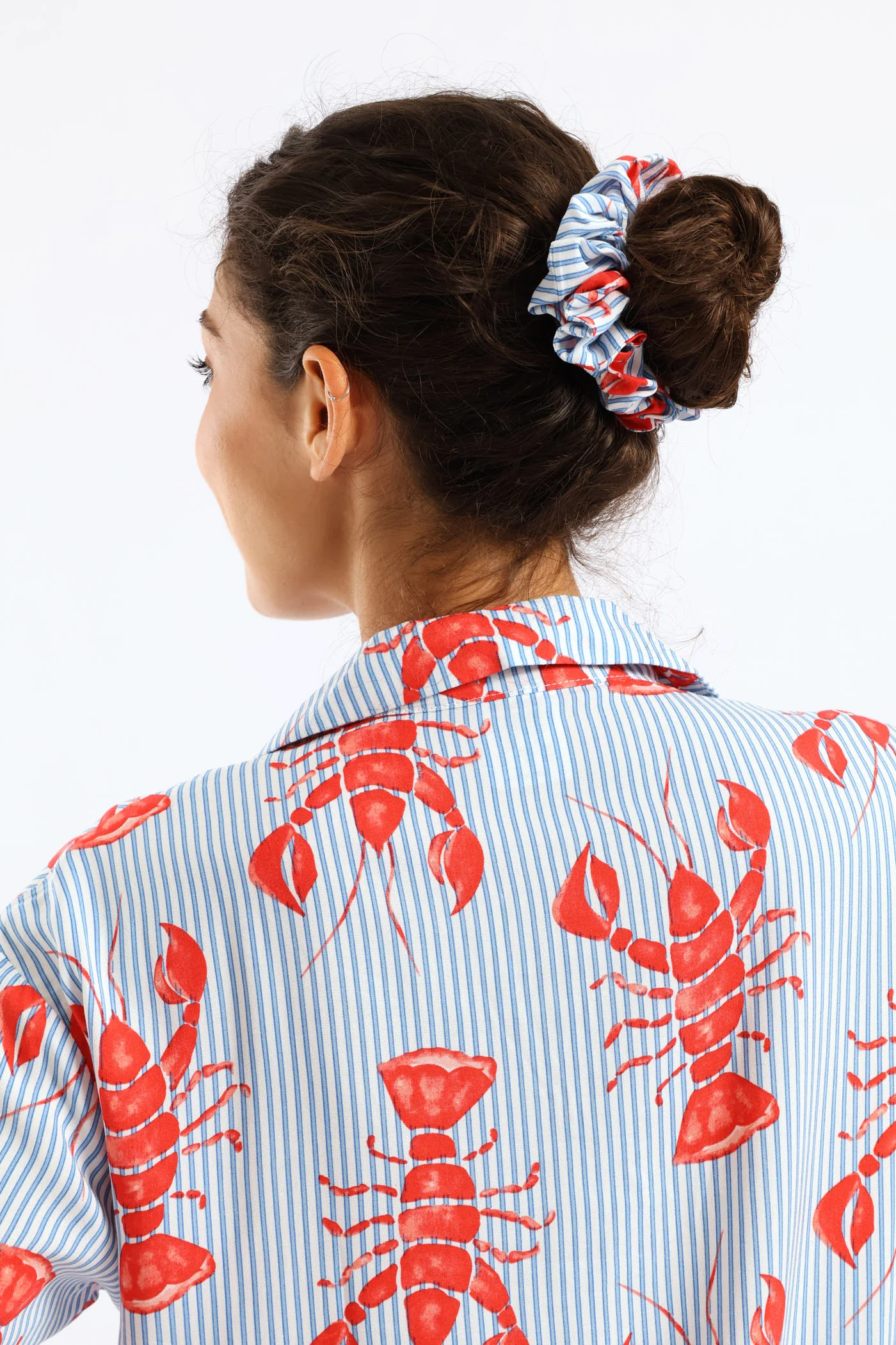 Lobster Button Through Woven Viscose Short Set - White/Blue - Image 6